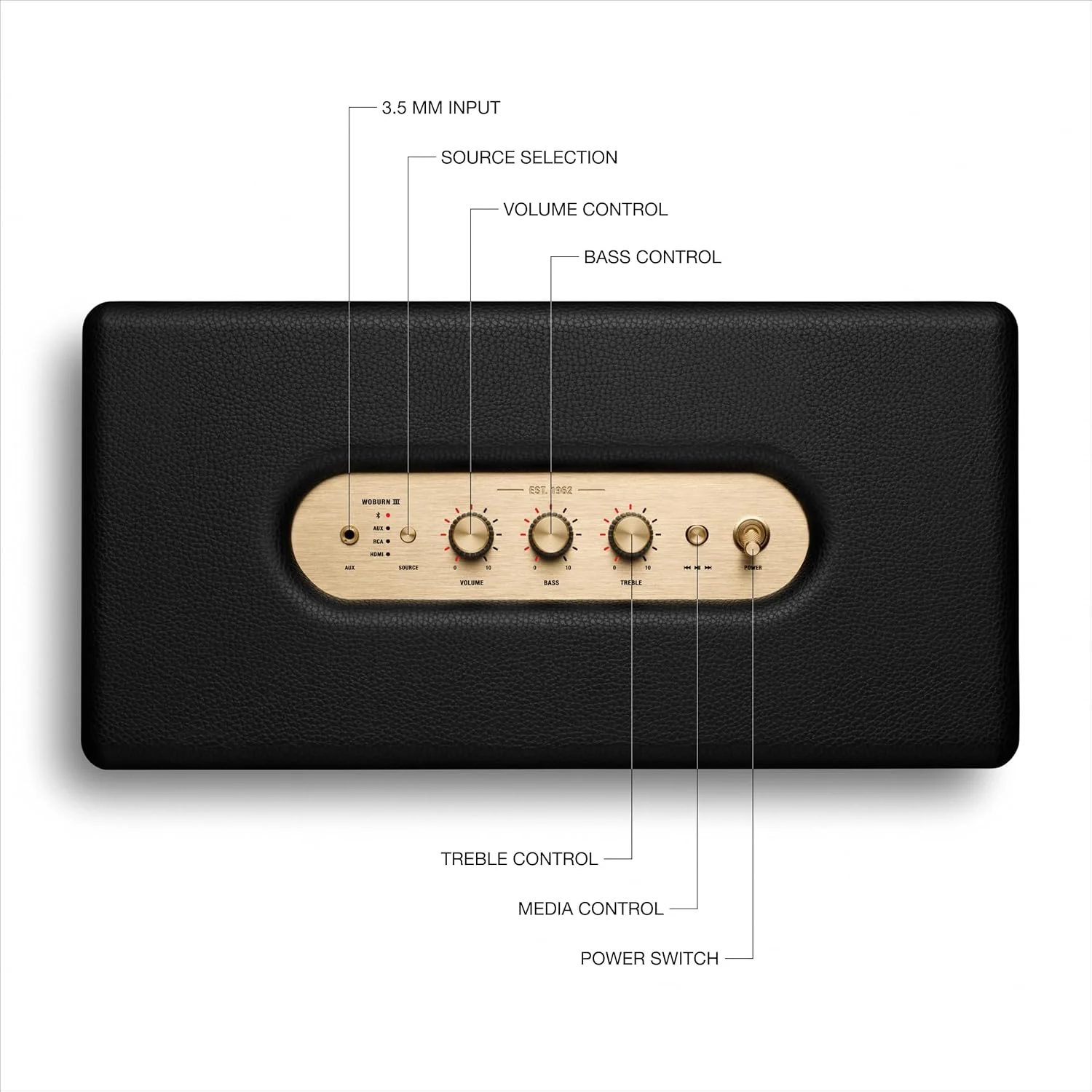 اسپیکر بی سیم خانگی پریمیوم 120 واتی مارشال Woburn III با بلوتوث 5.2 و ورودی های متعدد - از صدای منحصر به فرد مارشال لذت ببرید | مشکی اسپیکر بی سیم خانگی پریمیوم 120 واتی مارشال Woburn III با بلوتوث 5.2 و ورودی های متعدد - از صدای منحصر به فرد مارشال لذت ببرید | مشکی