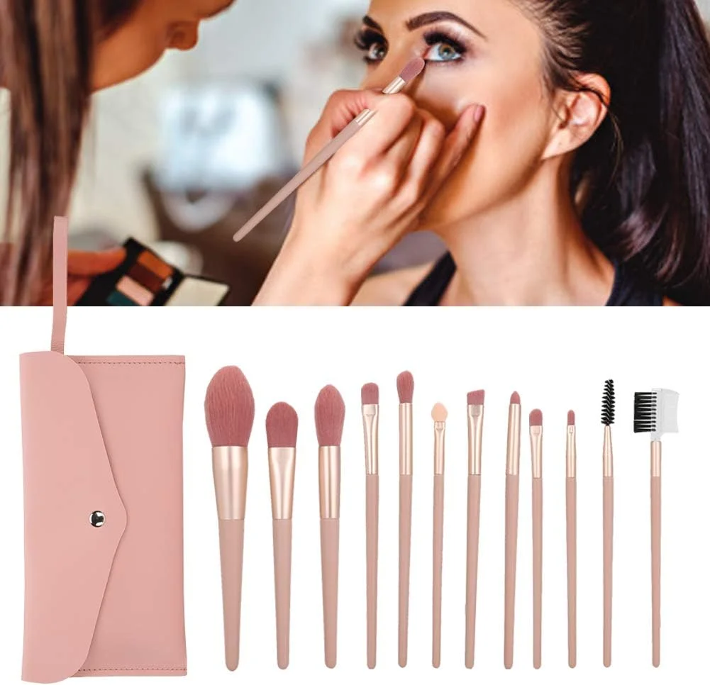 ست برس آرایشی 12 عددی، کیت برس آرایشی حرفه ای مسافرتی، برس سایه چشم، برس رژگونه، ابزار آرایشی، برس های آرایشی پودر، کانسیلر، ترکیب سایه چشم، برس های آرایش صورت