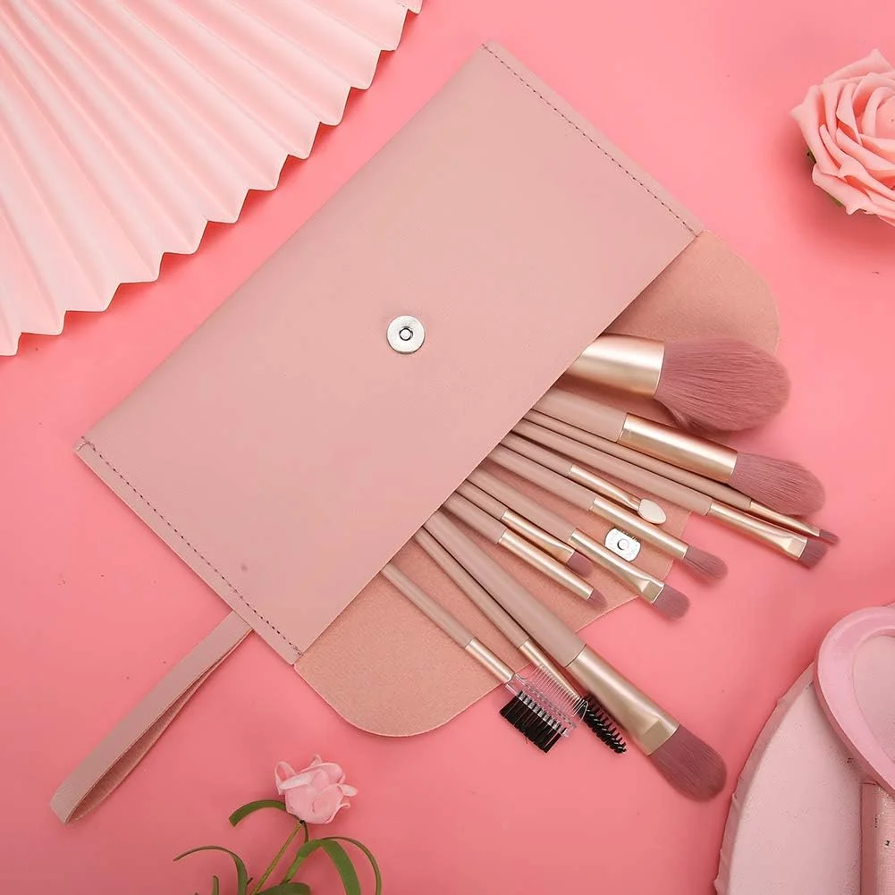 ست برس آرایشی 12 عددی، کیت برس آرایشی حرفه ای مسافرتی، برس سایه چشم، برس رژگونه، ابزار آرایشی، برس های آرایشی پودر، کانسیلر، ترکیب سایه چشم، برس های آرایش صورت