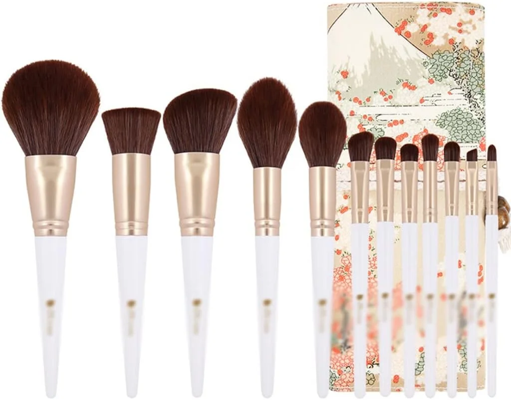 ست 12 عددی برس آرایشی، پودر آرایشی، سایه چشم، کرم پودر، رژگونه، ابزار برس آرایشی به سبک چینی