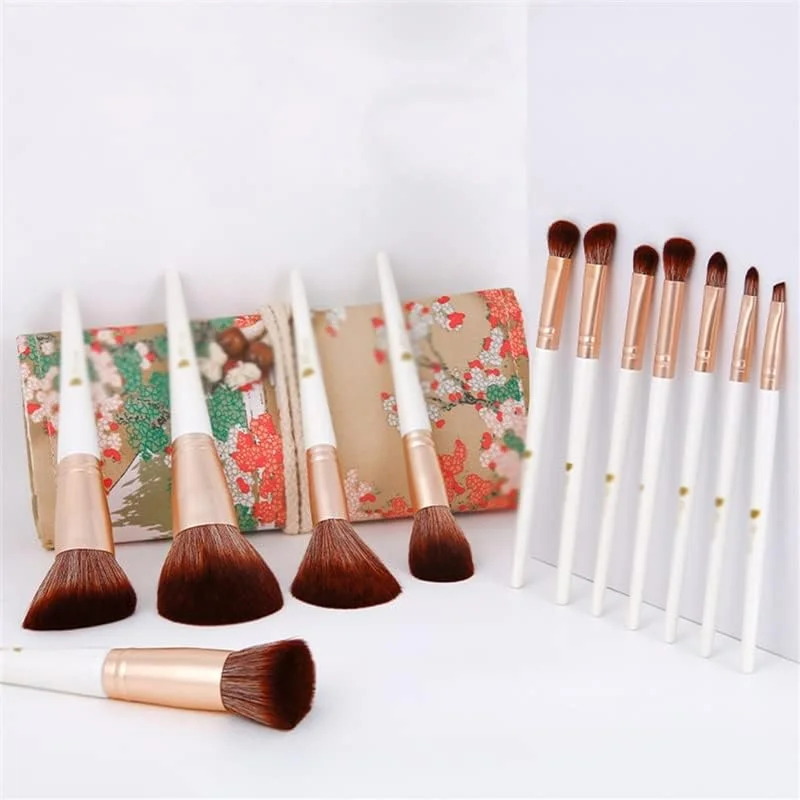 ست 12 عددی برس آرایشی، پودر آرایشی، سایه چشم، کرم پودر، رژگونه، ابزار برس آرایشی به سبک چینی