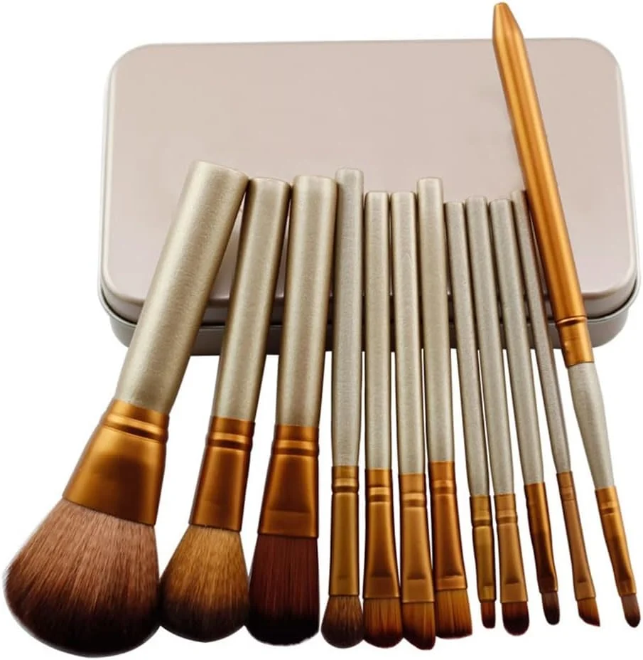 ست 12 عددی برس آرایشی شامل رژگونه، کرم پودر، کانسیلر، سایه چشم و رژ لب