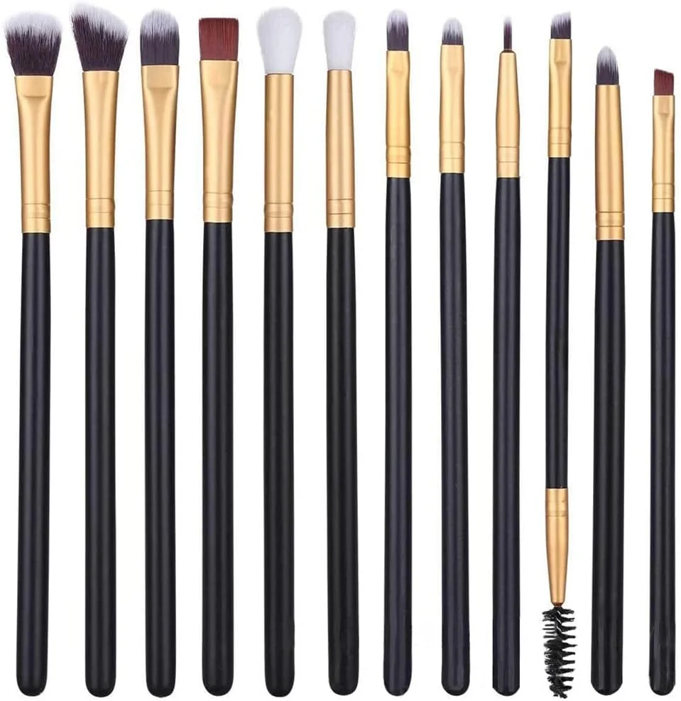 ست 12 عددی برس آرایشی سایه چشم، کانسیلر، ترکیب سایه چشم، خط چشم، برس آرایشی رزگلد