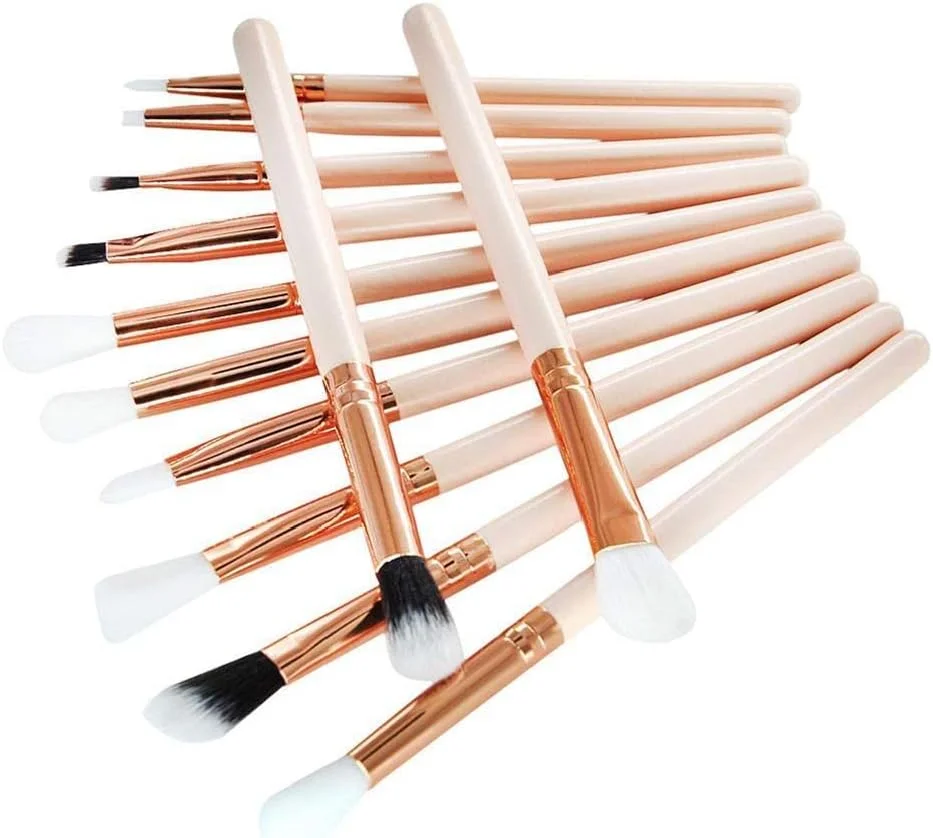 ست 12 عددی برس آرایش چشم، برس حرفه ای چشم، برس سایه چشم، برس ابرو، خط چشم، هایلایتر، کانسیلر ضروری با کیفیت بالا (بژ)