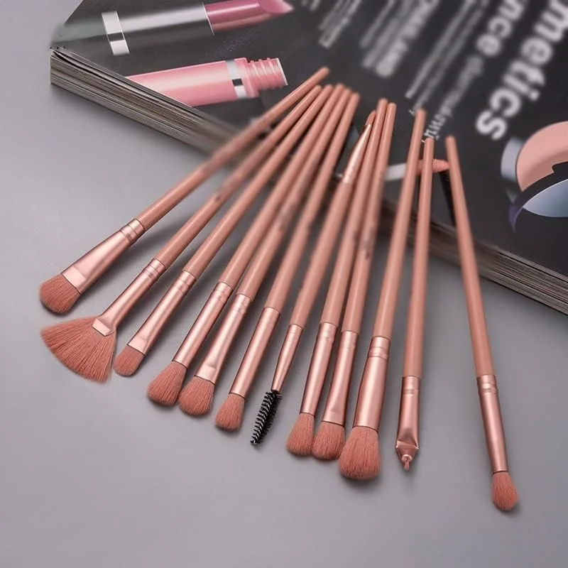 ست 12 عددی برس آرایشی، سایه چشم، ترکیب کننده، خط چشم، مژه، ابرو، بادبزنی، هایلایتر