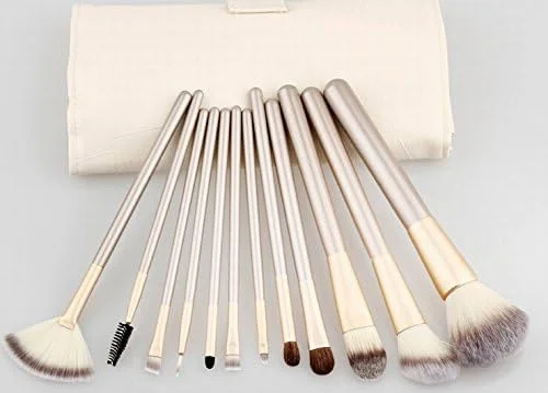 ست 12 عددی برس آرایشی حرفه ای فشن بژ به همراه کیف