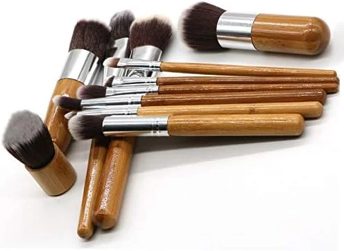 ست 11 عددی برس آرایشی نرم و مصنوعی با کیفیت عالی با دسته بامبو، کیت برس آرایشی حرفه ای برای صورت، سایه چشم، خط چشم، کرم پودر، رژگونه، پودر، کرم مایع