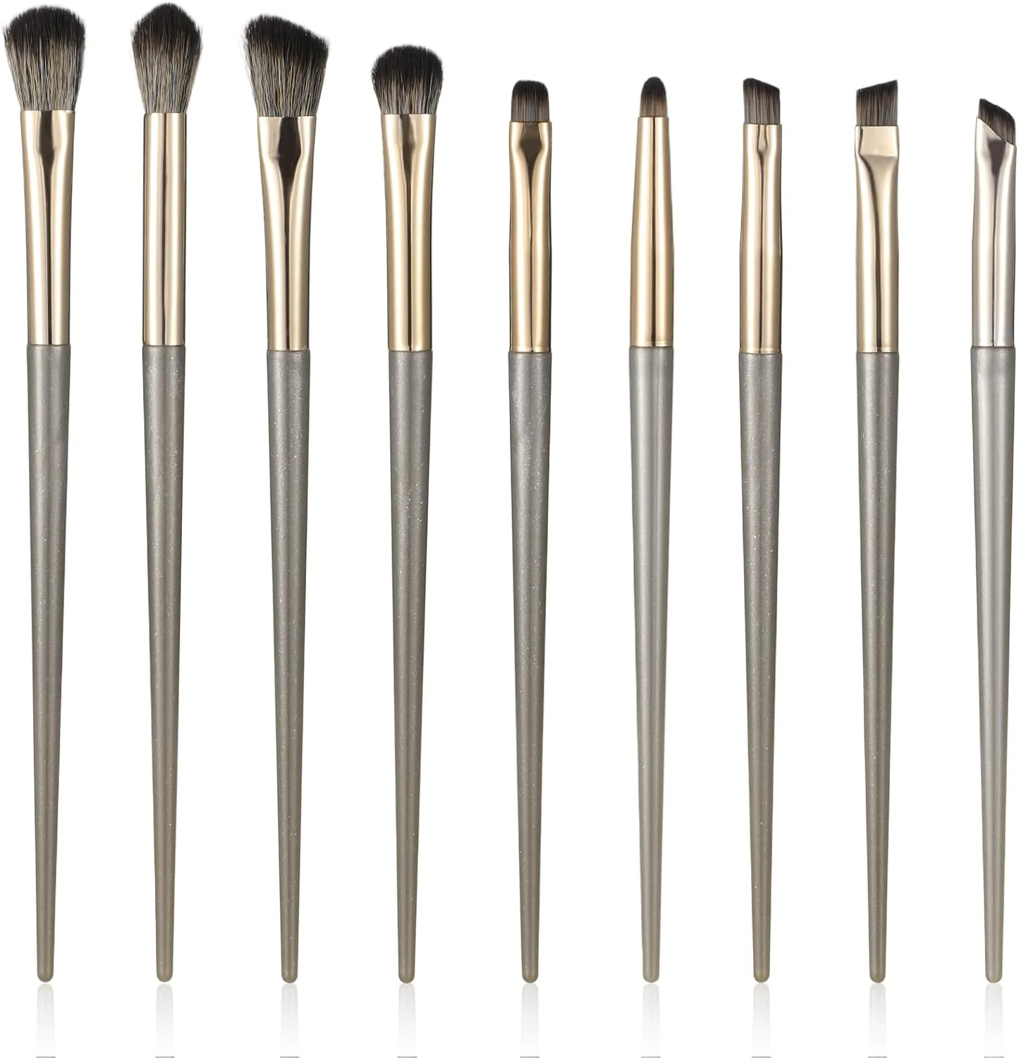 ست 10 عددی برس آرایشی حرفه ای ابرو و خط چشم طلایی، برس سایه چشم کوچک، برس سایه چشم کرکی، برس ابرو زاویه دار برای ترکیب سایه چشم، ابرو، خط چشم و کانسیلر