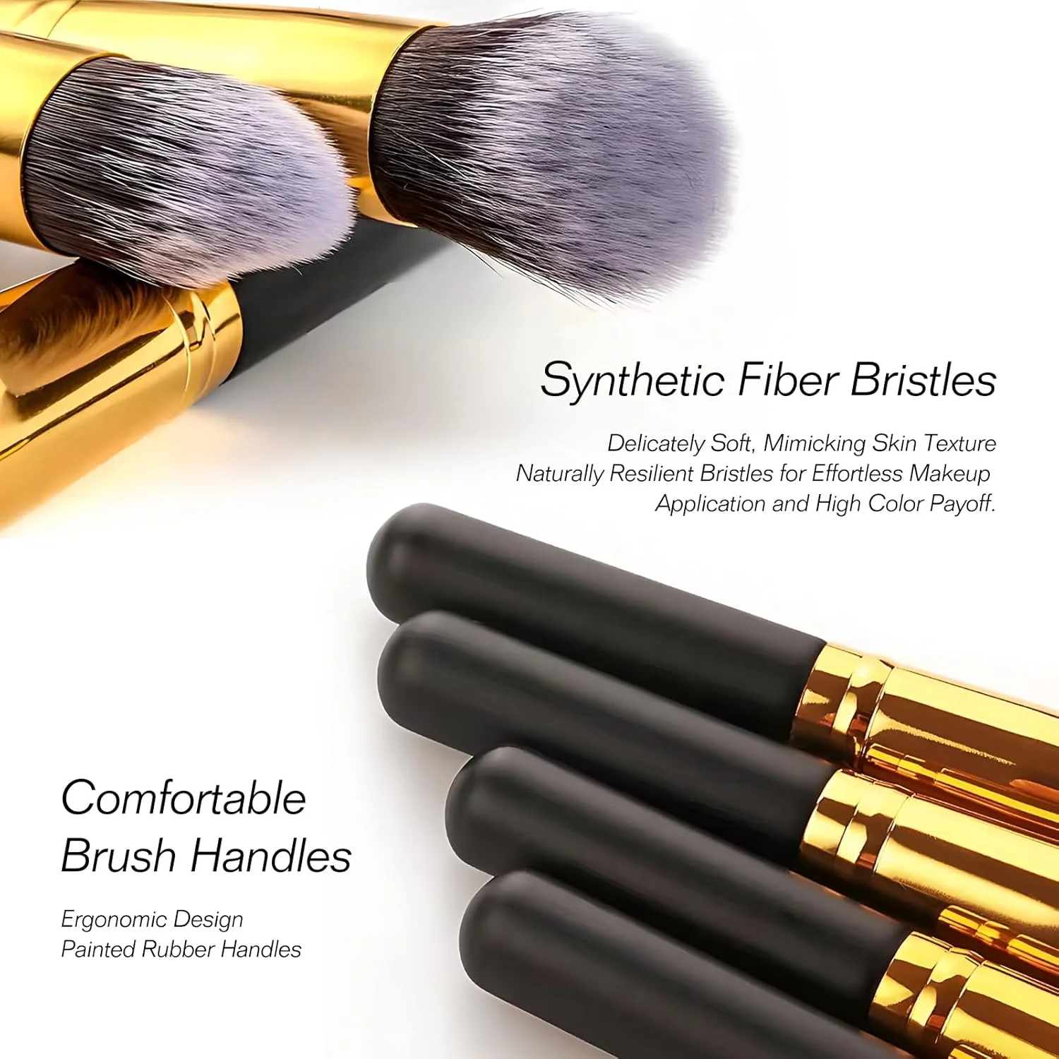 ست برس آرایشی مینی 10 عددی ممتاز مصنوعی: سایه چشم، پودر، ابرو، خط چشم، رژگونه، کرم پودر و کانسیلر - مشکی و طلایی