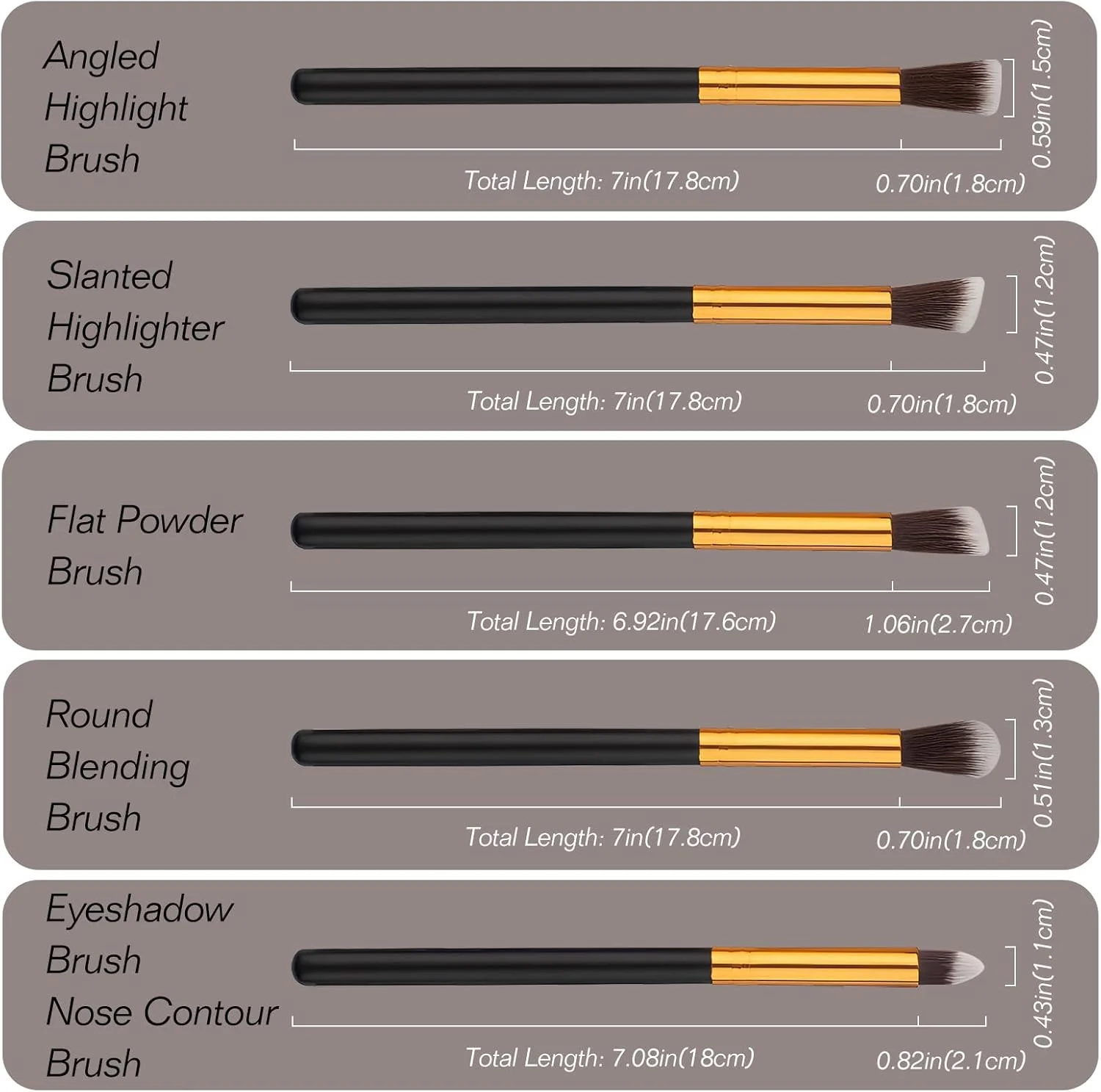 ست برس آرایشی مینی 10 عددی ممتاز مصنوعی: سایه چشم، پودر، ابرو، خط چشم، رژگونه، کرم پودر و کانسیلر - مشکی و طلایی