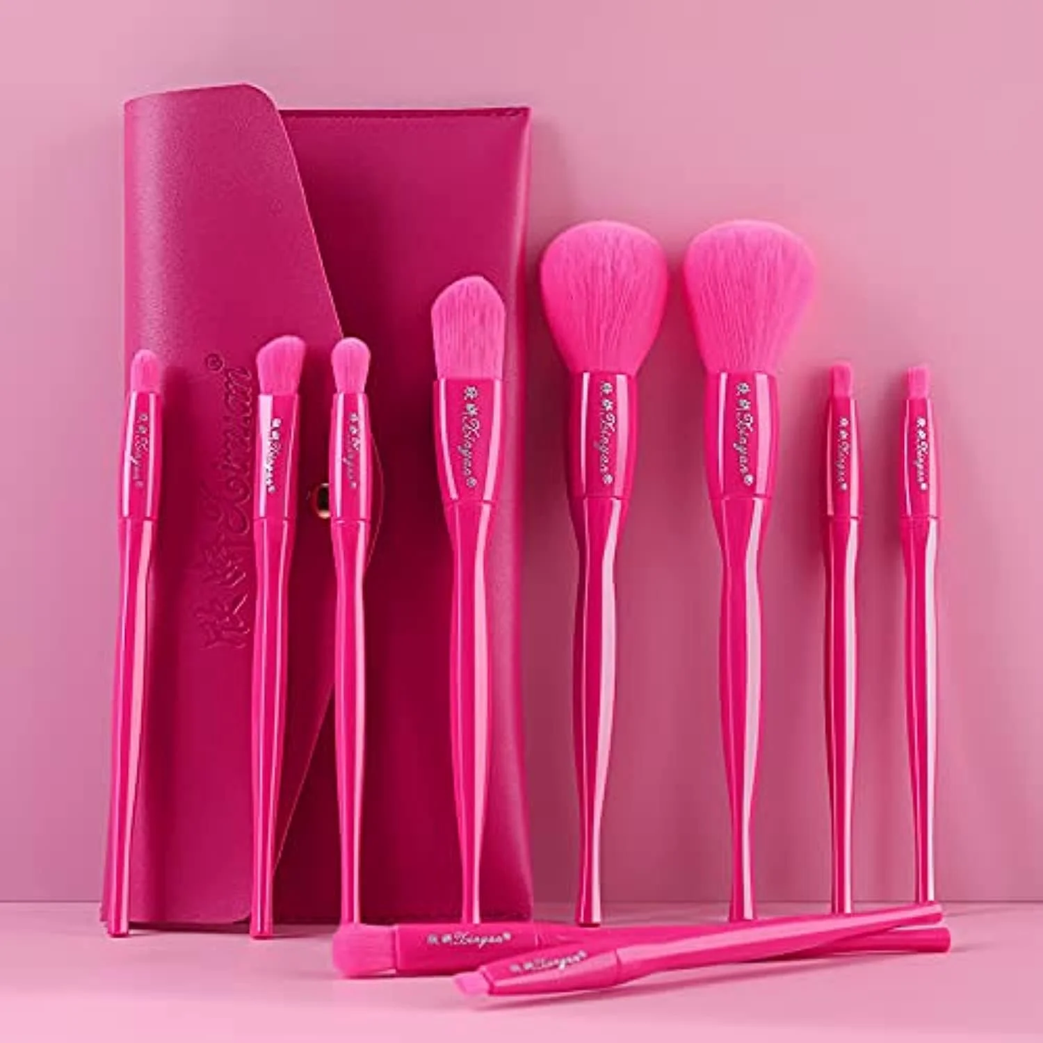ست برس آرایشی 10 عددی صورتی وگان اکریلیک (Brocha de maquillaje) به همراه کیف