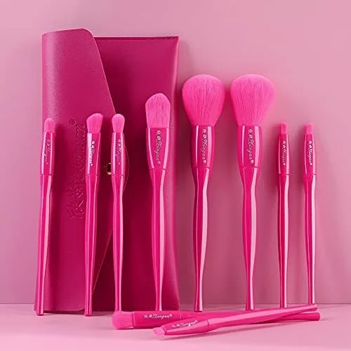 ست برس آرایشی 10 عددی صورتی وگان اکریلیک (Brocha de maquillaje) به همراه کیف ست برس آرایشی 10 عددی صورتی وگان اکریلیک (Brocha de maquillaje) به همراه کیف