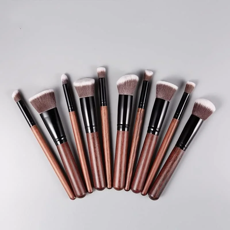 ست برس آرایشی 10 عددی حرفه ای برای کرم پودر، کانسیلر، کانتور، رژگونه، ترکیب کردن، موهای نرم مصنوعی