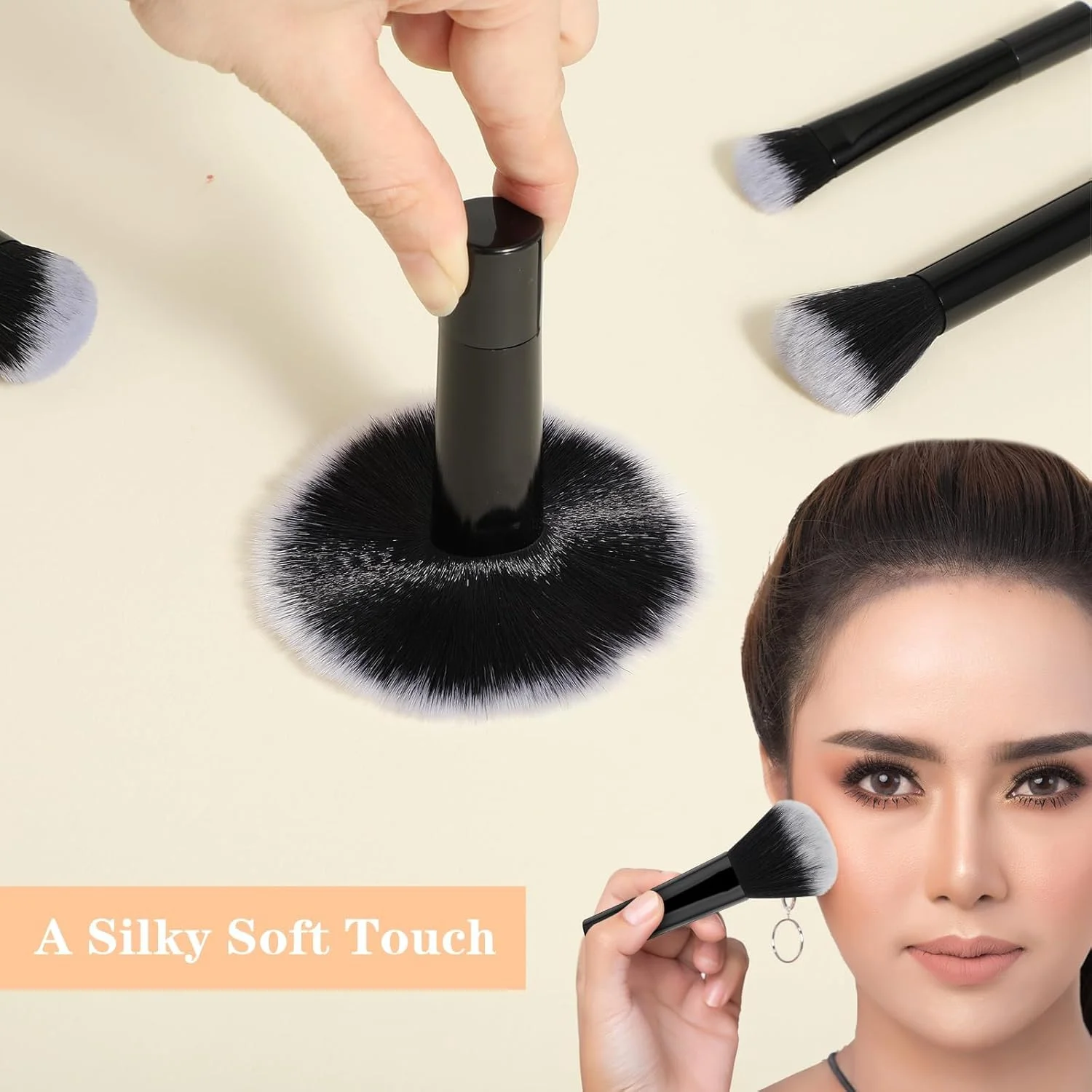 ست برس آرایشی مسافرتی 10 عددی، برس های آرایشی مینی با کیف نگهداری، برس های آرایشی مینی مسافرتی قابل حمل، برس سایه چشم پودر فونداسیون مصنوعی با عملکرد کامل و آسان