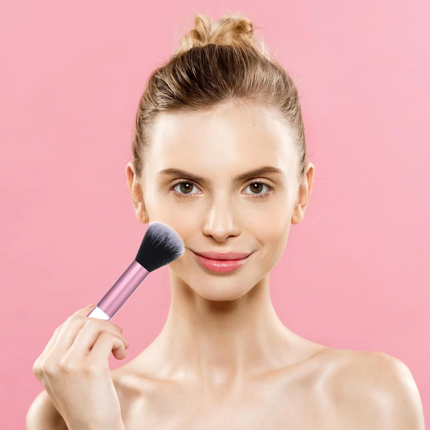ست برس آرایشی مسافرتی 10 عددی مینی با کیف، برس های آرایشی مسافرتی صورتی قابل حمل برای کرم پودر، سایه چشم، پودر رژگونه، کانتور و کانسیلر