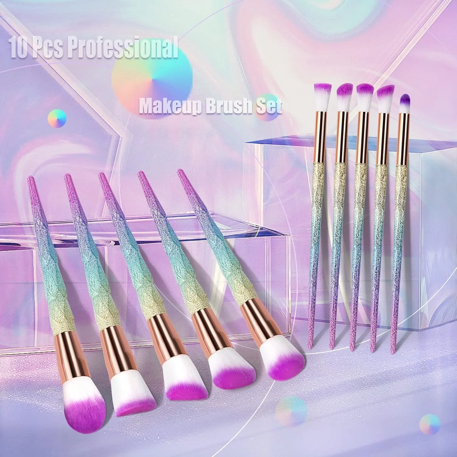 ست 10 عددی برس آرایشی، دسته رنگین کمانی تک شاخ، موی مصنوعی، کیت برس آرایشی حرفه ای با برس خط چشم، کرم پودر، رژگونه، پودر و ترکیب لوازم آرایشی ست 10 عددی برس آرایشی، دسته رنگین کمانی تک شاخ، موی مصنوعی، کیت برس آرایشی حرفه ای با برس خط چشم، کرم پودر، رژگونه، پودر و ترکیب لوازم آرایشی