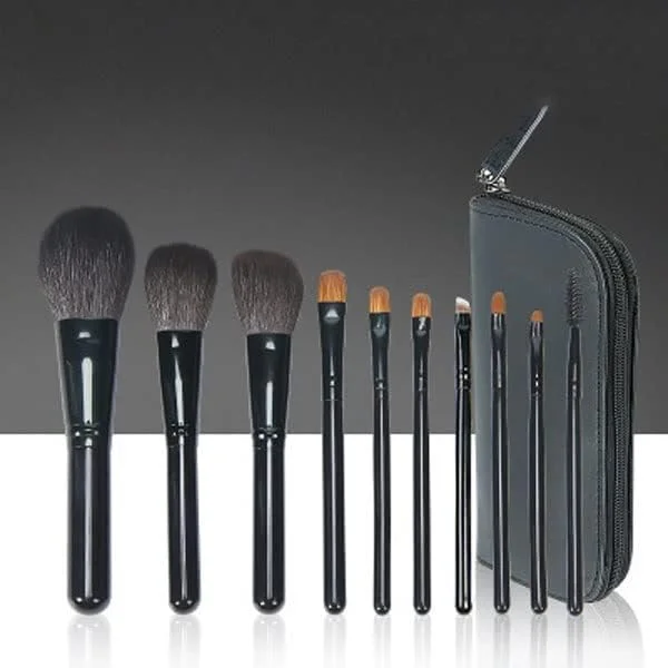 ست 10 عددی برس آرایشی دسته چوبی ابزار آرایش برس های آرایشی آموزشگاه زیبایی (رنگ: B، سایز: تک سایز)