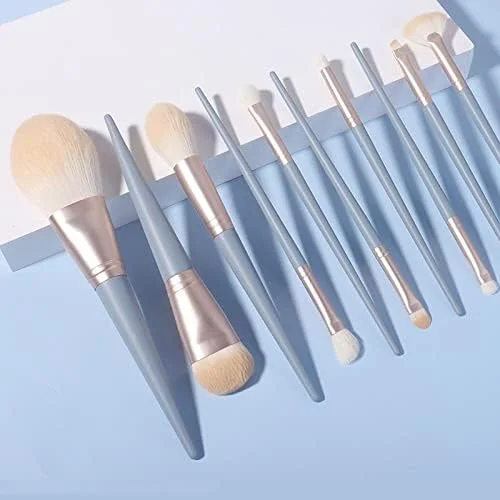 ست 10 عددی برس آرایشی فوق العاده نرم و با طراوت، شامل برس کرم پودر، پودر فیکس، سایه چشم، ساخته شده از موی حیوانات