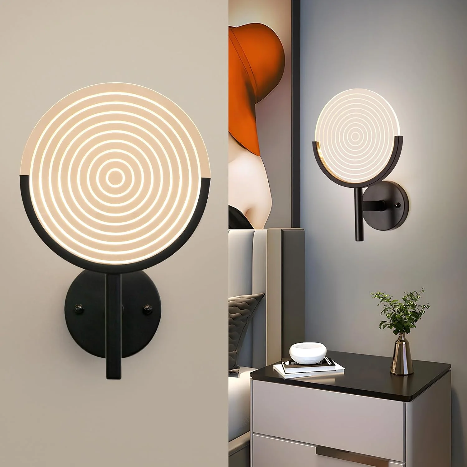 چراغ دیواری LED مدل YT YATAI LIGHTING، چراغ دیواری تزئینی 12 وات اکریلیک، چراغ دیواری گرد مدرن با قابلیت تنظیم دمای رنگ در 3 حالت برای اتاق نشیمن، اتاق خواب، راهرو، پله ها و بالکن