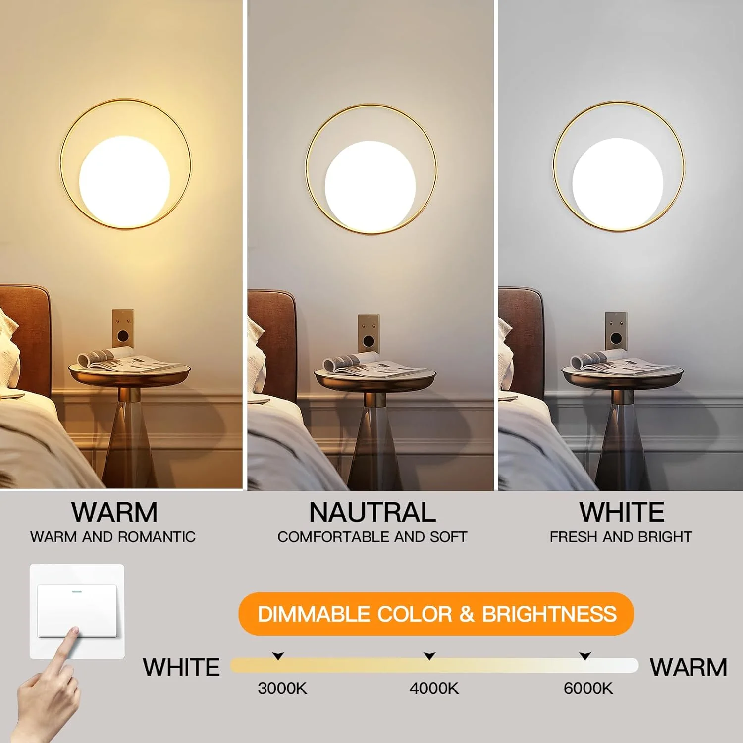 چراغ دیواری LED نوردیک داخلی YT YATAI LIGHTING، چراغ دیواری دکوراسیون داخلی منزل، چراغ روشنایی کم نور 3 رنگ، چراغ دیواری کنار تخت خواب مدرن برای اتاق نشیمن، راهرو و سرسرا چراغ دیواری LED نوردیک داخلی YT YATAI LIGHTING، چراغ دیواری دکوراسیون داخلی منزل، چراغ روشنایی کم نور 3 رنگ، چراغ دیواری کنار تخت خواب مدرن برای اتاق نشیمن، راهرو و سرسرا