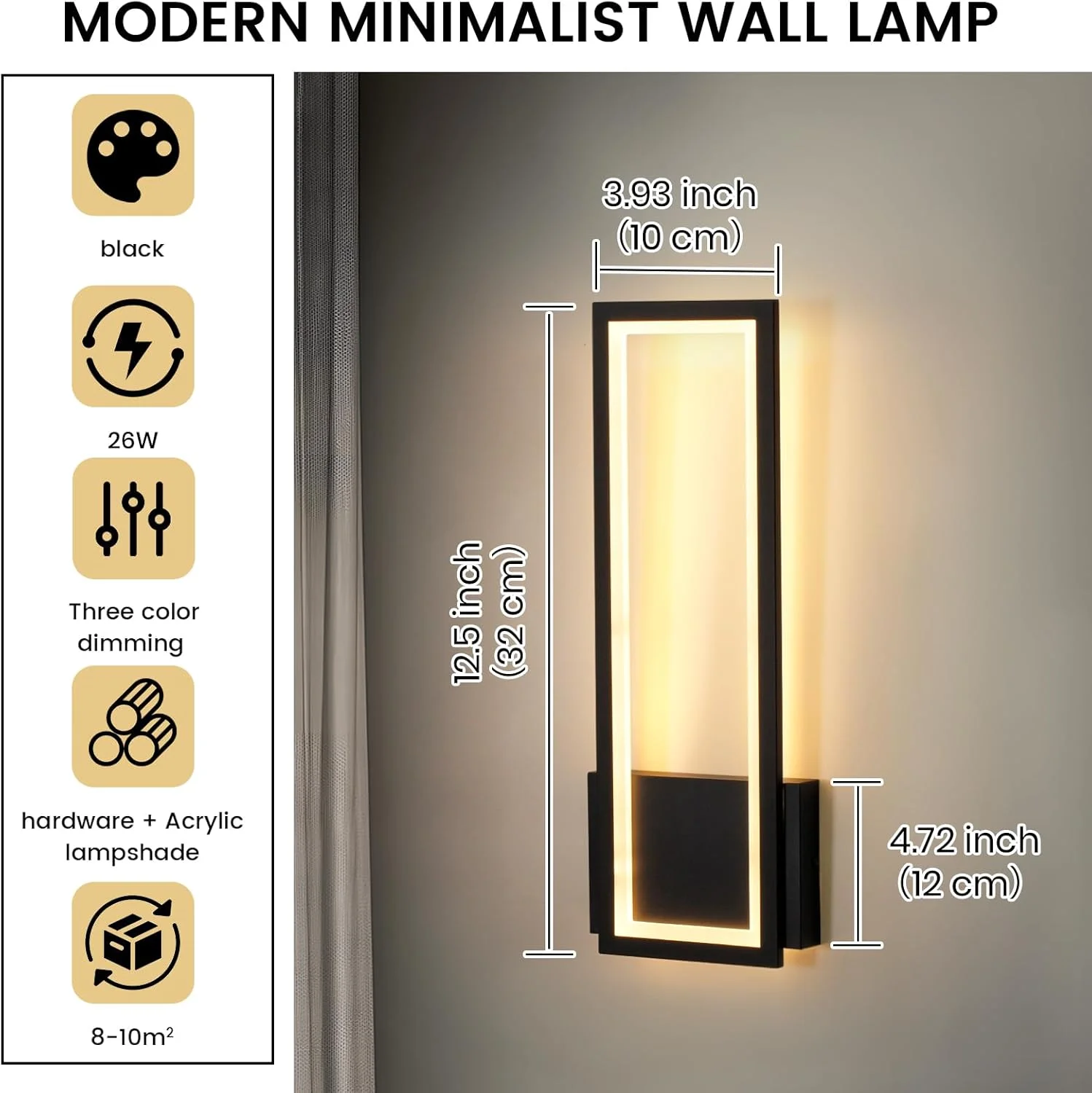 چراغ دیواری ال ای دی مدرن YT YATAI LIGHTING برای اتاق خواب و نشیمن، چراغ های دیواری تزئینی، چراغ دیواری داخلی کنار تخت با قابلیت تنظیم 3 دمای رنگ