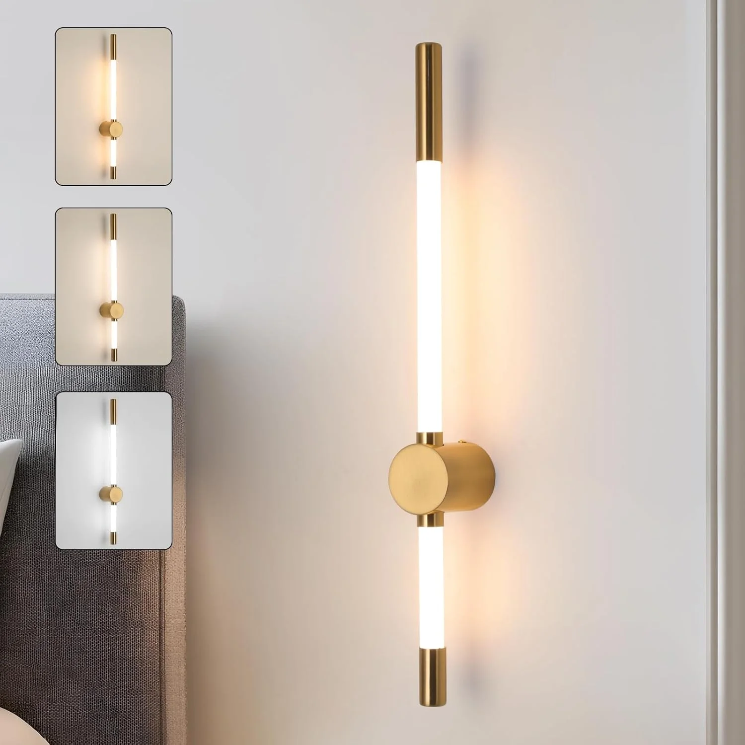چراغ دیواری LED یاتای برای کنار تخت، اتاق خواب و اتاق نشیمن - چراغ های دیواری دیمر دار با قابلیت تنظیم 3 رنگ - شکل نوار خطی طلایی مدرن چراغ دیواری LED یاتای برای کنار تخت، اتاق خواب و اتاق نشیمن - چراغ های دیواری دیمر دار با قابلیت تنظیم 3 رنگ - شکل نوار خطی طلایی مدرن