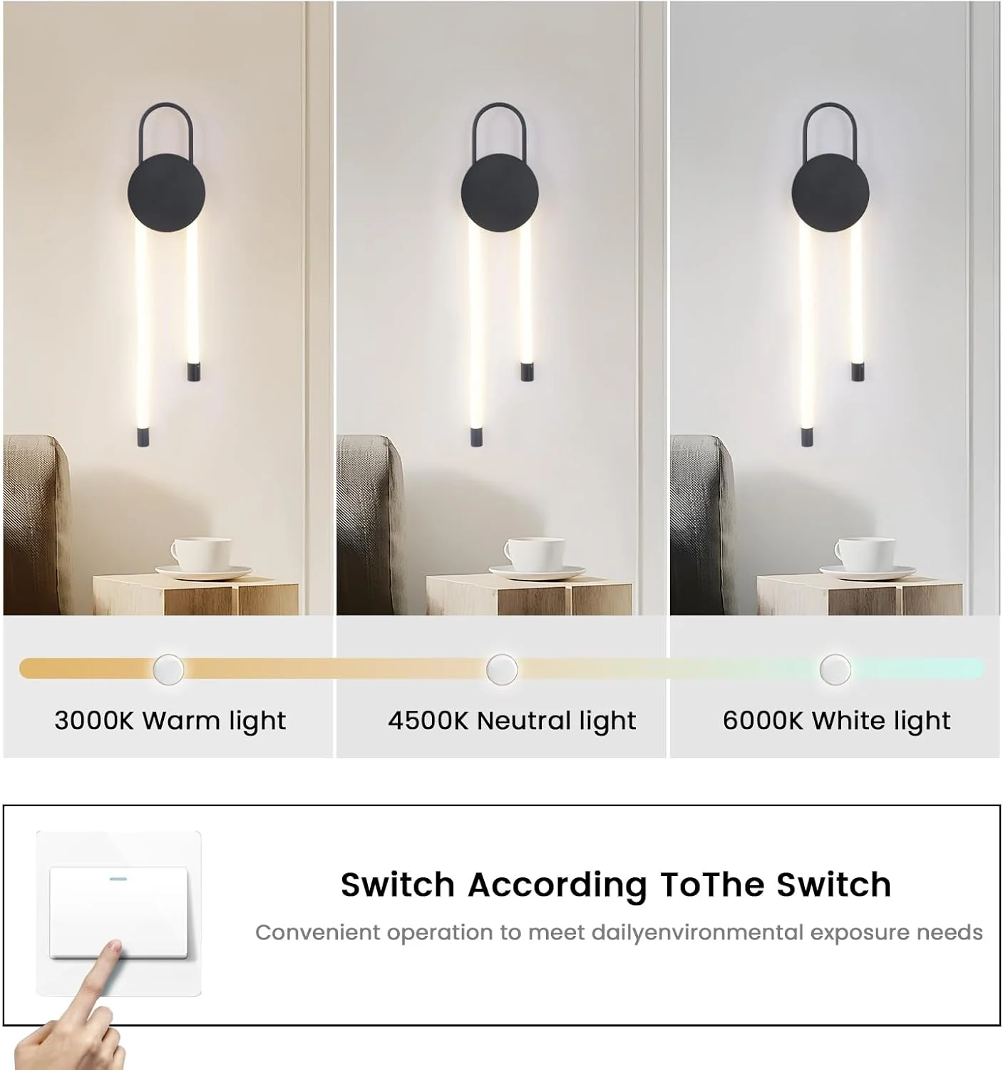 چراغ دیواری LED مدرن مشکی YATAI، چراغ دیواری 16 واتی سه رنگ با قابلیت تنظیم نور، نور گرم/خنثی/سفید قابل تنظیم با کنترل سوئیچ، فیکسچر آلومینیومی و اکریلیک مینیمالیستی برای اتاق خواب، راهرو، اتاق نشیمن چراغ دیواری LED مدرن مشکی YATAI، چراغ دیواری 16 واتی سه رنگ با قابلیت تنظیم نور، نور گرم/خنثی/سفید قابل تنظیم با کنترل سوئیچ، فیکسچر آلومینیومی و اکریلیک مینیمالیستی برای اتاق خواب، راهرو، اتاق نشیمن