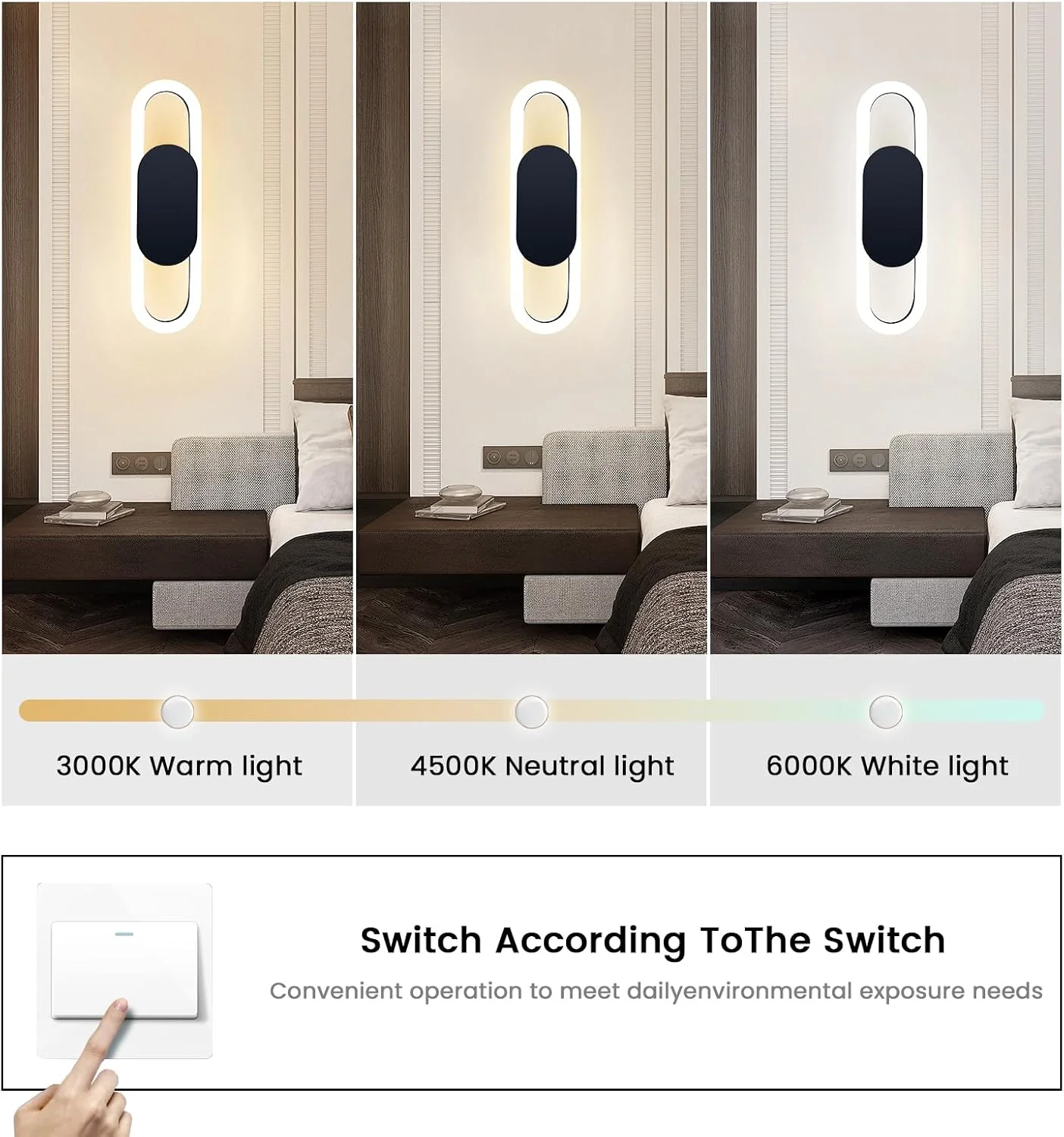 چراغ دیواری LED مدرن YT YATAI LIGHTING برای اتاق نشیمن، اتاق خواب و کنار تخت، چراغ دیواری تزئینی با قابلیت تنظیم 3 دمای رنگ (مشکی) چراغ دیواری LED مدرن YT YATAI LIGHTING برای اتاق نشیمن، اتاق خواب و کنار تخت، چراغ دیواری تزئینی با قابلیت تنظیم 3 دمای رنگ (مشکی)