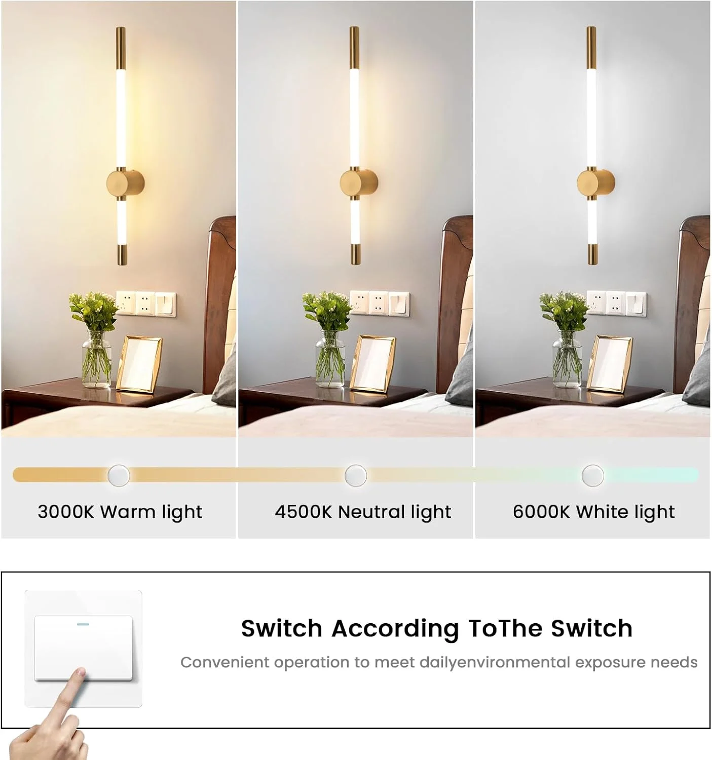 چراغ دیواری LED یاتای برای کنار تخت، اتاق خواب و اتاق نشیمن - چراغ های دیواری دیمر دار با قابلیت تنظیم 3 رنگ - شکل نوار خطی طلایی مدرن چراغ دیواری LED یاتای برای کنار تخت، اتاق خواب و اتاق نشیمن - چراغ های دیواری دیمر دار با قابلیت تنظیم 3 رنگ - شکل نوار خطی طلایی مدرن