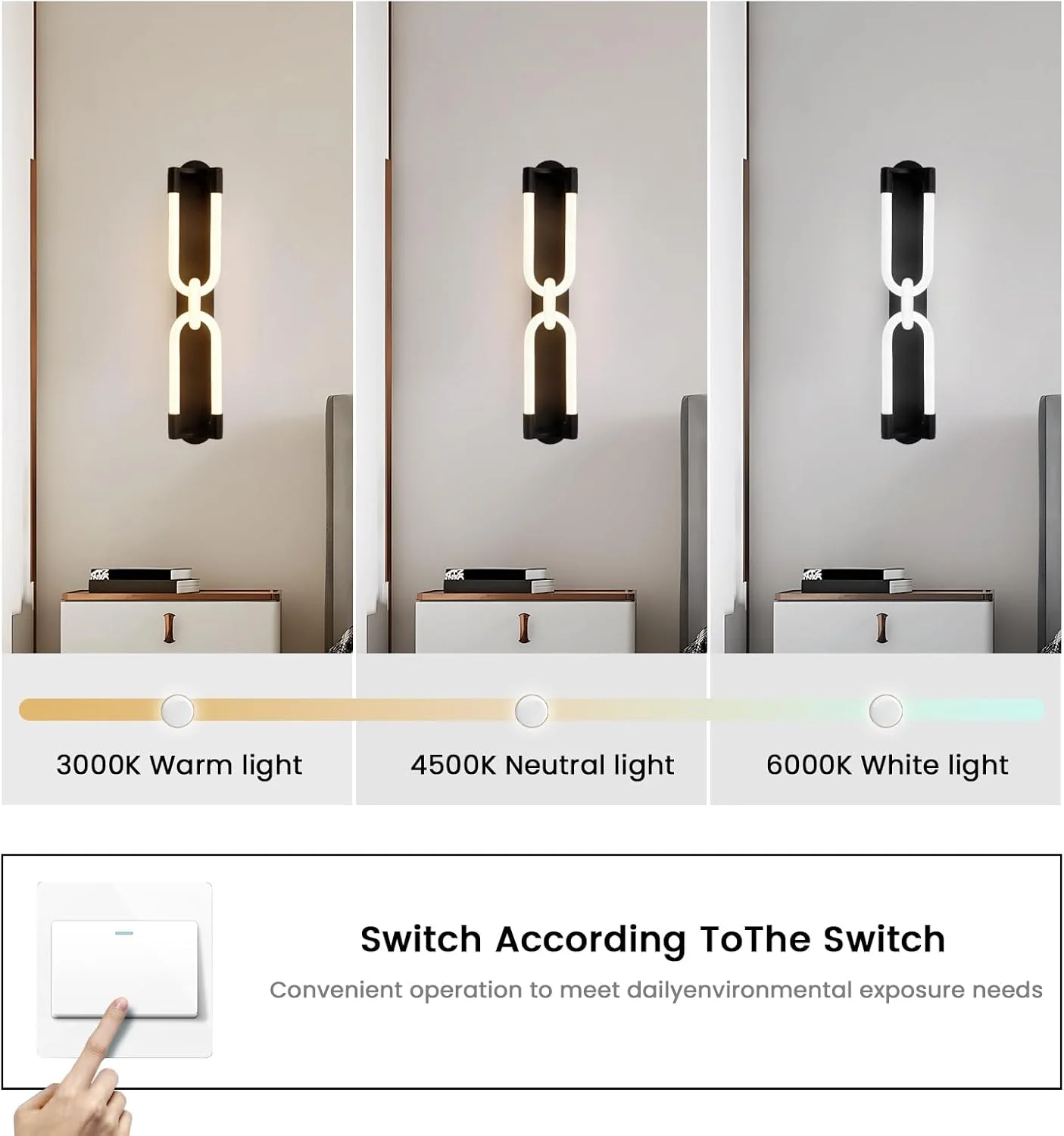 چراغ دیواری ال ای دی مدرن YATAI، چراغ دیواری مشکی 45 سانتی متری با کنترل سوئیچ، کم نور کننده 3 رنگ 18 وات (3000K-6000K) برای اتاق خواب، اتاق نشیمن، کنار آینه، میز آرایش چراغ دیواری ال ای دی مدرن YATAI، چراغ دیواری مشکی 45 سانتی متری با کنترل سوئیچ، کم نور کننده 3 رنگ 18 وات (3000K-6000K) برای اتاق خواب، اتاق نشیمن، کنار آینه، میز آرایش