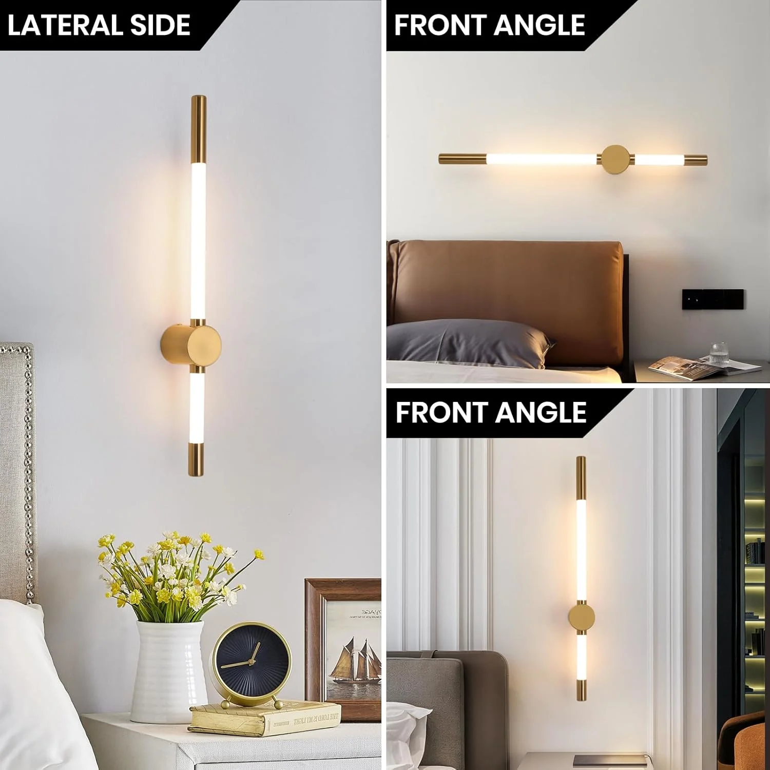 چراغ دیواری LED یاتای برای کنار تخت، اتاق خواب و اتاق نشیمن - چراغ های دیواری دیمر دار با قابلیت تنظیم 3 رنگ - شکل نوار خطی طلایی مدرن چراغ دیواری LED یاتای برای کنار تخت، اتاق خواب و اتاق نشیمن - چراغ های دیواری دیمر دار با قابلیت تنظیم 3 رنگ - شکل نوار خطی طلایی مدرن