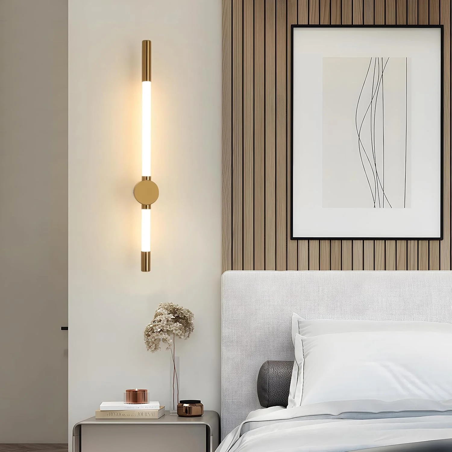 چراغ دیواری LED یاتای برای کنار تخت، اتاق خواب و اتاق نشیمن - چراغ های دیواری دیمر دار با قابلیت تنظیم 3 رنگ - شکل نوار خطی طلایی مدرن چراغ دیواری LED یاتای برای کنار تخت، اتاق خواب و اتاق نشیمن - چراغ های دیواری دیمر دار با قابلیت تنظیم 3 رنگ - شکل نوار خطی طلایی مدرن