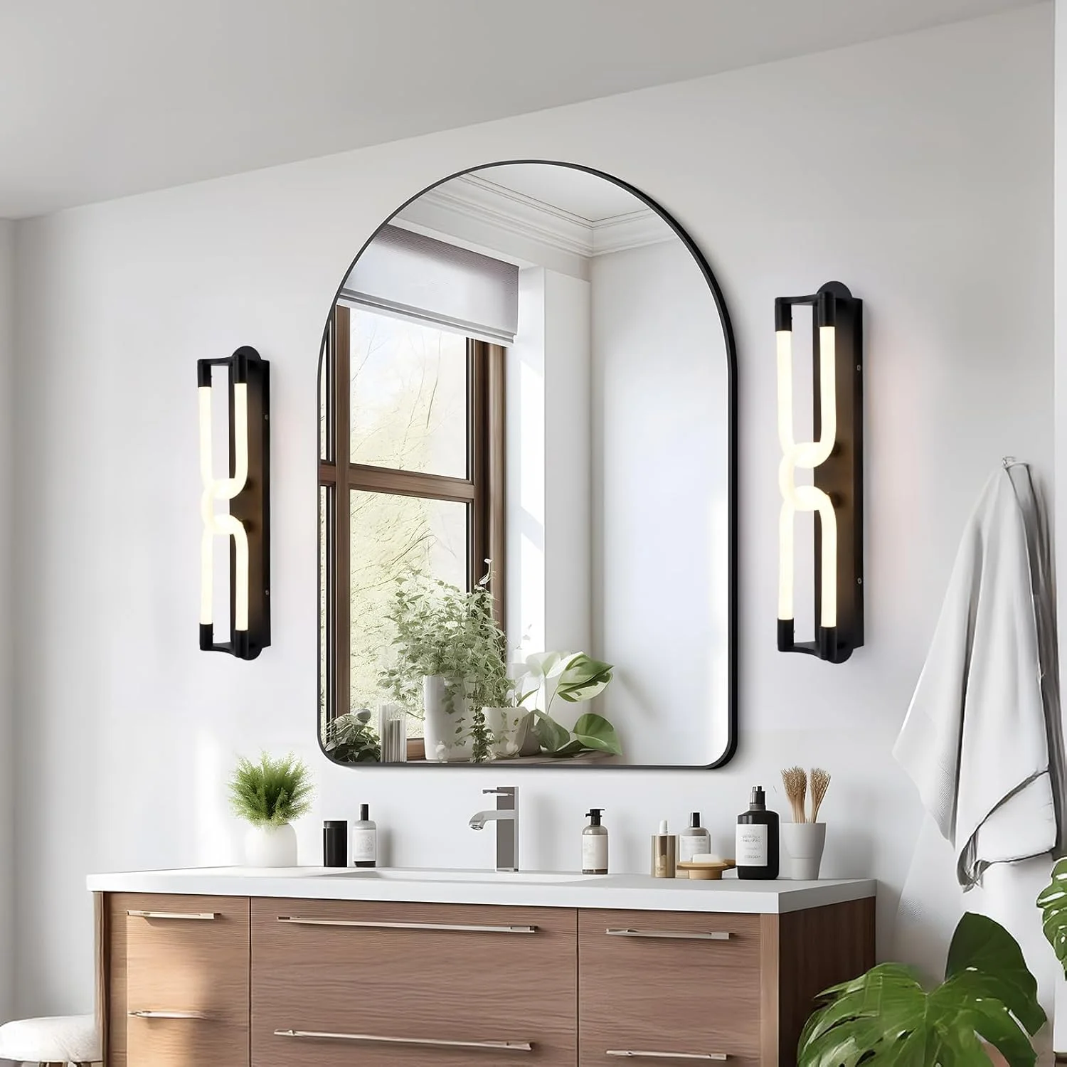 چراغ دیواری ال ای دی مدرن YATAI، چراغ دیواری مشکی 45 سانتی متری با کنترل سوئیچ، کم نور کننده 3 رنگ 18 وات (3000K-6000K) برای اتاق خواب، اتاق نشیمن، کنار آینه، میز آرایش چراغ دیواری ال ای دی مدرن YATAI، چراغ دیواری مشکی 45 سانتی متری با کنترل سوئیچ، کم نور کننده 3 رنگ 18 وات (3000K-6000K) برای اتاق خواب، اتاق نشیمن، کنار آینه، میز آرایش