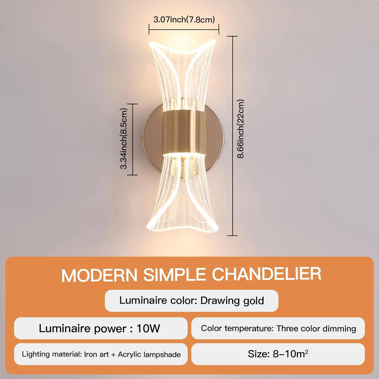 چراغ دیواری مدرن اتاق خواب YATAI، چراغ دیواری LED ساده طلایی با صفحه راهنمای نور، چراغ دیواری دیمر شونده اکریلیک برای اتاق نشیمن، راهرو، اتاق خواب، راه پله، 10 وات چراغ دیواری مدرن اتاق خواب YATAI، چراغ دیواری LED ساده طلایی با صفحه راهنمای نور، چراغ دیواری دیمر شونده اکریلیک برای اتاق نشیمن، راهرو، اتاق خواب، راه پله، 10 وات