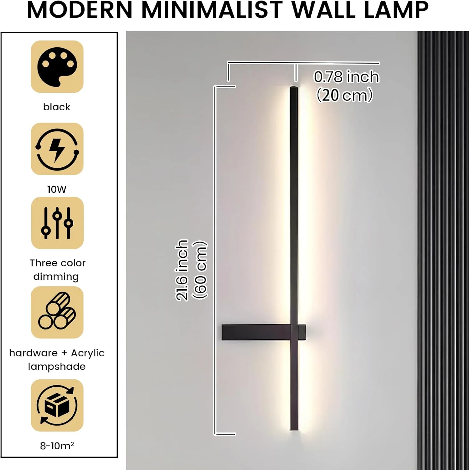 چراغ دیواری مدرن LED مینیمالیستی YATAI برای اتاق خواب، اتاق غذاخوری و کنار آینه، چراغ دیواری LED دیمر شونده داخلی، چراغ نواری بلند آلومینیومی اکریلیک (60 سانتی متر، 10 وات) چراغ دیواری مدرن LED مینیمالیستی YATAI برای اتاق خواب، اتاق غذاخوری و کنار آینه، چراغ دیواری LED دیمر شونده داخلی، چراغ نواری بلند آلومینیومی اکریلیک (60 سانتی متر، 10 وات)