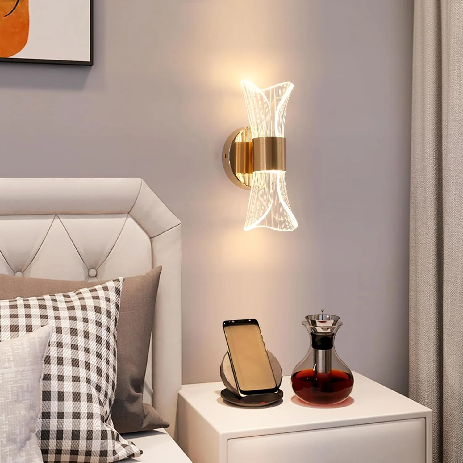 چراغ دیواری مدرن اتاق خواب YATAI، چراغ دیواری LED ساده طلایی با صفحه راهنمای نور، چراغ دیواری دیمر شونده اکریلیک برای اتاق نشیمن، راهرو، اتاق خواب، راه پله، 10 وات چراغ دیواری مدرن اتاق خواب YATAI، چراغ دیواری LED ساده طلایی با صفحه راهنمای نور، چراغ دیواری دیمر شونده اکریلیک برای اتاق نشیمن، راهرو، اتاق خواب، راه پله، 10 وات