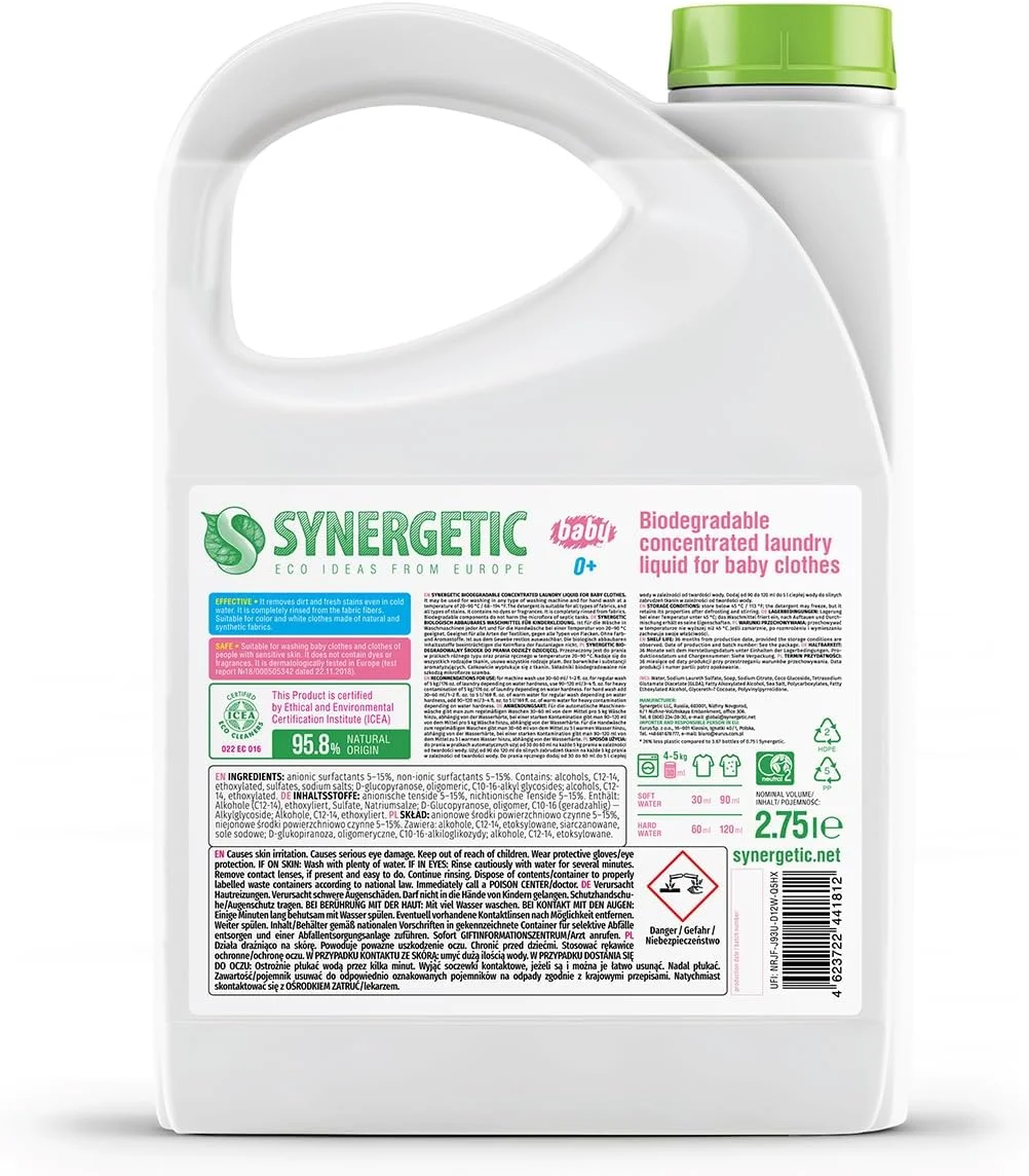 مایع لباسشویی غلیظ و زیست تخریب پذیر SYNERGETIC مخصوص لباس کودک (2750) مایع لباسشویی غلیظ و زیست تخریب پذیر SYNERGETIC مخصوص لباس کودک (2750)