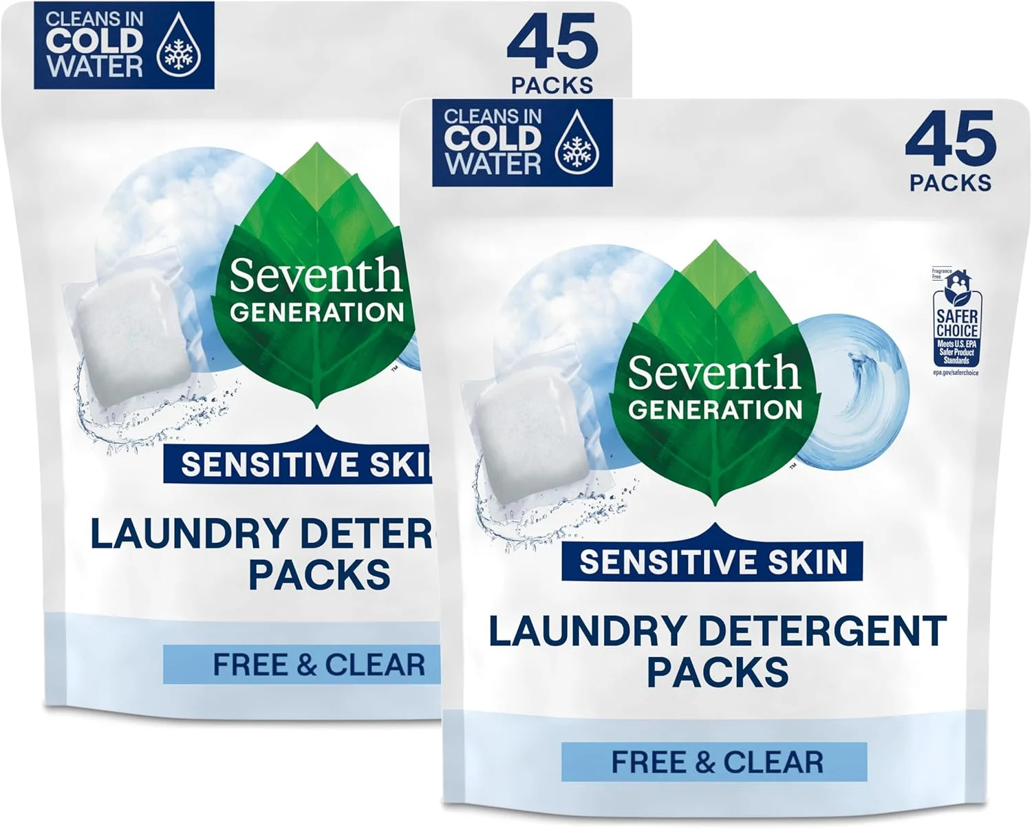 پودر لباسشویی Seventh Generation، بدون عطر و رنگ، 90 بار شستشو (2 بسته، 45 عددی)