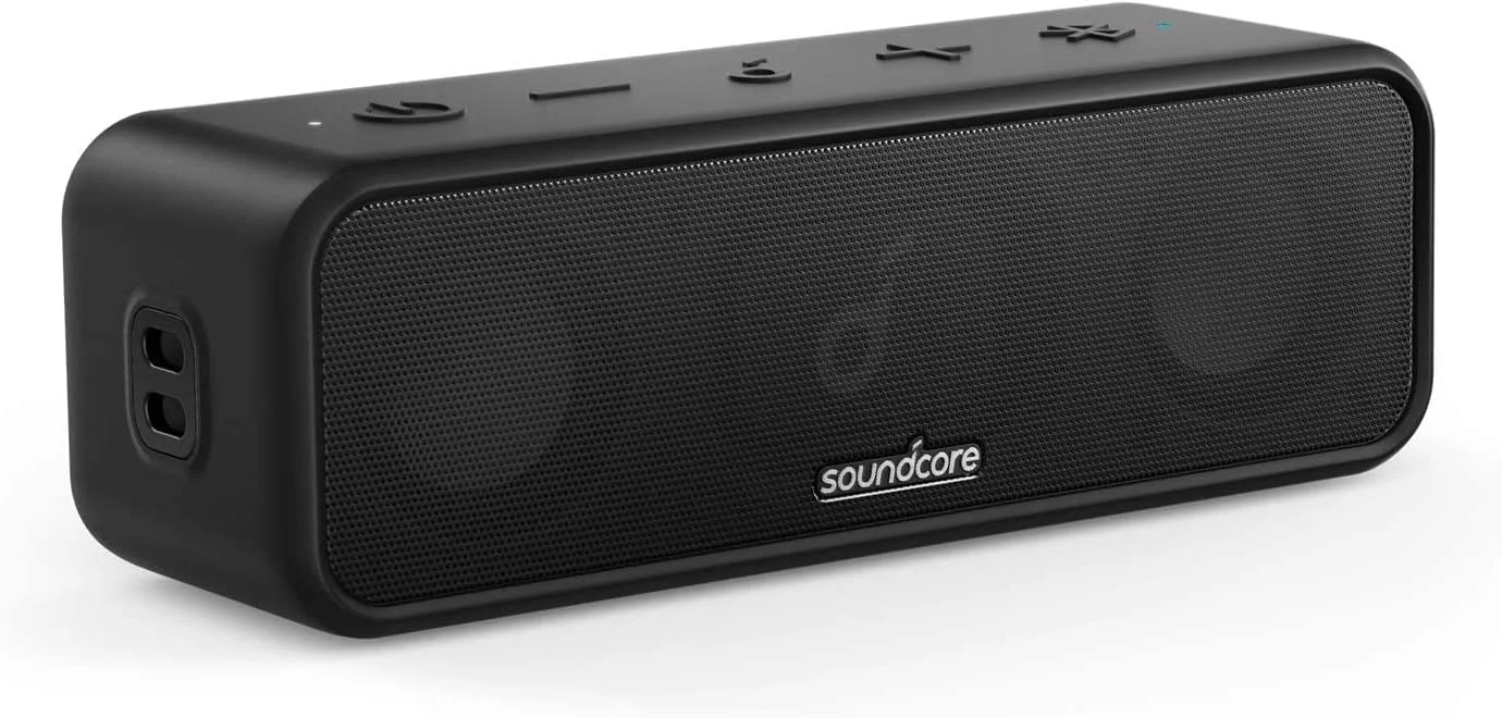 اسپیکر بلوتوثی Soundcore 3 انکر Soundcore با صدای استریو، درایورهای دیافراگم تیتانیوم خالص، فناوری PartyCast، BassUp، پخش 24 ساعته، ضد آب IPX7، برنامه، اکولایزر سفارشی، مناسب خانه، فضای باز، ساحل