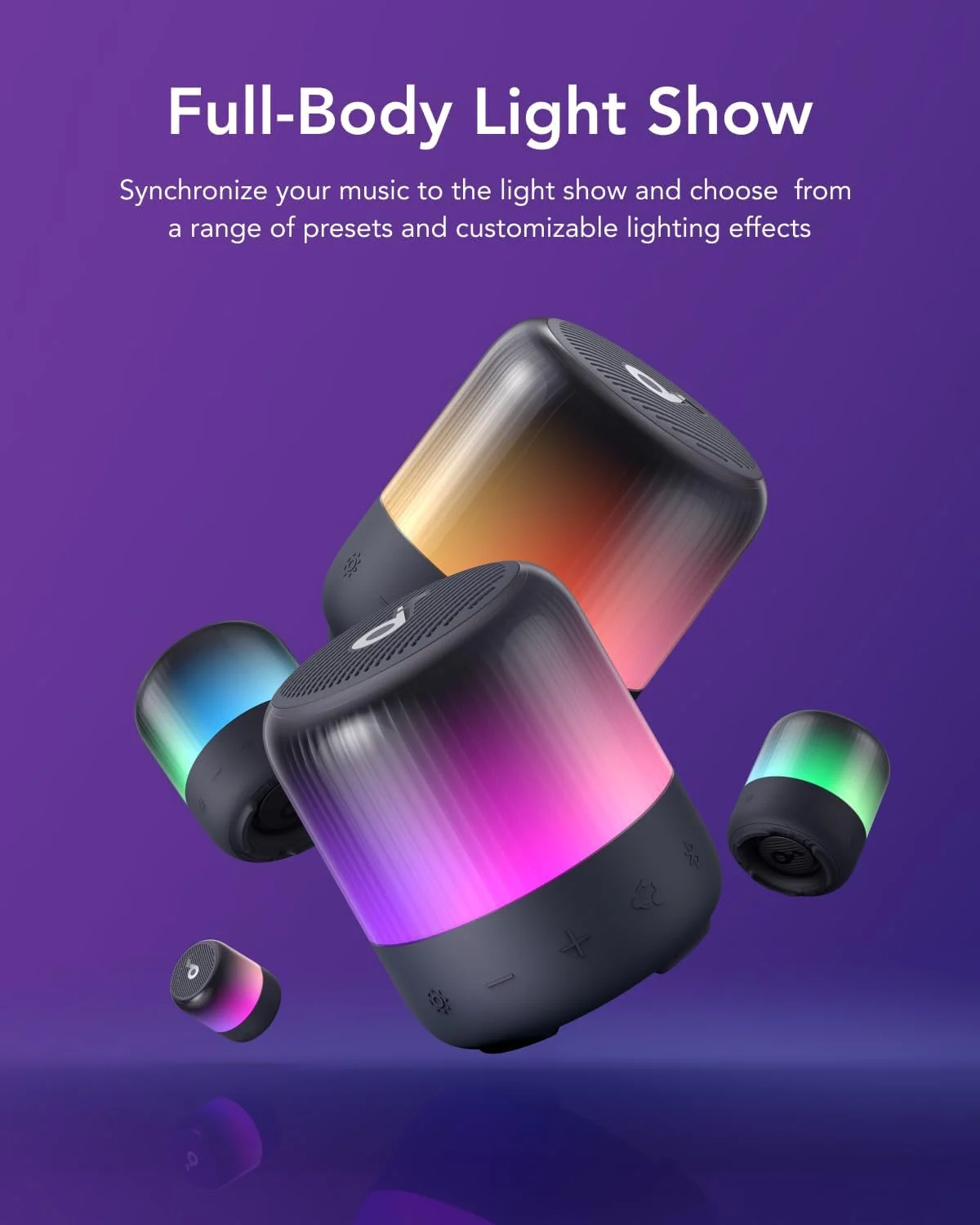 اسپیکر بلوتوثی قابل حمل Soundcore Glow Mini با صدای 360 درجه، نمایش نور، باتری 12 ساعته، اکولایزر و نور قابل تنظیم، ضد آب و گرد و غبار IP67، برای کمپینگ، خانه و مهمانی های ساحلی اسپیکر بلوتوثی قابل حمل Soundcore Glow Mini با صدای 360 درجه، نمایش نور، باتری 12 ساعته، اکولایزر و نور قابل تنظیم، ضد آب و گرد و غبار IP67، برای کمپینگ، خانه و مهمانی های ساحلی