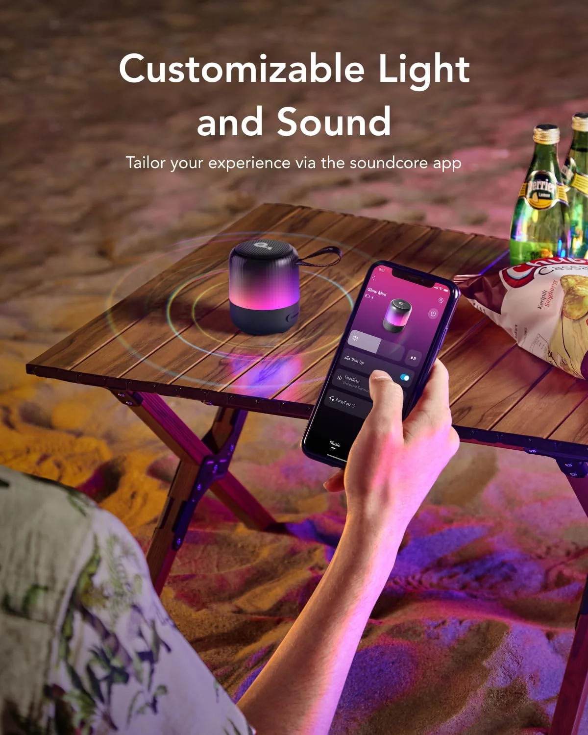 اسپیکر بلوتوثی قابل حمل Soundcore Glow Mini با صدای 360 درجه، نمایش نور، باتری 12 ساعته، اکولایزر و نور قابل تنظیم، ضد آب و گرد و غبار IP67، برای کمپینگ، خانه و مهمانی های ساحلی اسپیکر بلوتوثی قابل حمل Soundcore Glow Mini با صدای 360 درجه، نمایش نور، باتری 12 ساعته، اکولایزر و نور قابل تنظیم، ضد آب و گرد و غبار IP67، برای کمپینگ، خانه و مهمانی های ساحلی