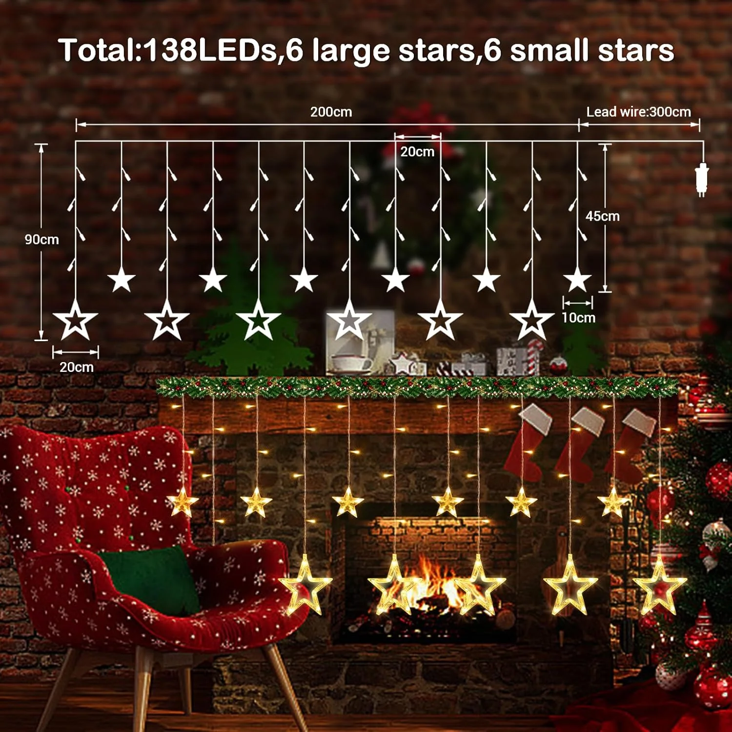 چراغ های ستاره ای ماه رمضان Quntis، چراغ های پنجره ای با برق شهری، سفید گرم، 2 متری، 138 LED، 12 ستاره، چراغ های پرده ای ماه رمضان، چراغ های یخی قابل اتصال، تزئینات داخلی و خارجی برای خانه، اتاق خواب، باغ، مهمانی، عروسی چراغ های ستاره ای ماه رمضان Quntis، چراغ های پنجره ای با برق شهری، سفید گرم، 2 متری، 138 LED، 12 ستاره، چراغ های پرده ای ماه رمضان، چراغ های یخی قابل اتصال، تزئینات داخلی و خارجی برای خانه، اتاق خواب، باغ، مهمانی، عروسی