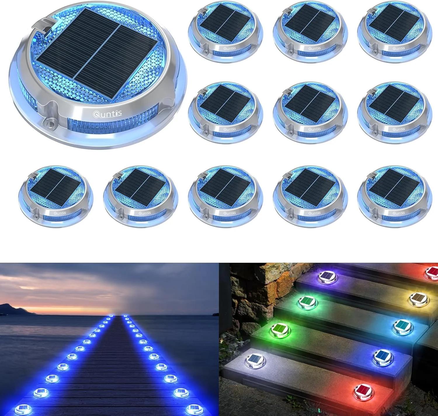 چراغ های خورشیدی عرشه Quntis، بسته 12 عددی، چراغ های عرشه RGB با 11 حالت رنگی، ضد آب IP68، چراغ های خورشیدی برای راه پله، مسیر پیاده رو، جاده