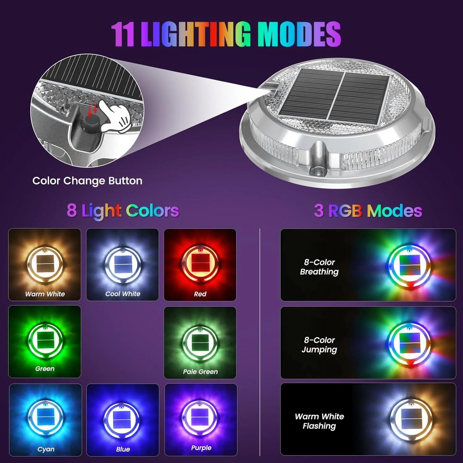 چراغ های خورشیدی عرشه Quntis، بسته 12 عددی، چراغ های عرشه RGB با 11 حالت رنگی، ضد آب IP68، چراغ های خورشیدی برای راه پله، مسیر پیاده رو، جاده