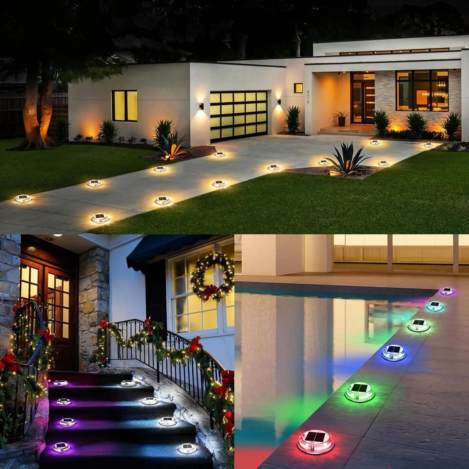 چراغ های خورشیدی عرشه Quntis، بسته 12 عددی، چراغ های عرشه RGB با 11 حالت رنگی، ضد آب IP68، چراغ های خورشیدی برای راه پله، مسیر پیاده رو، جاده