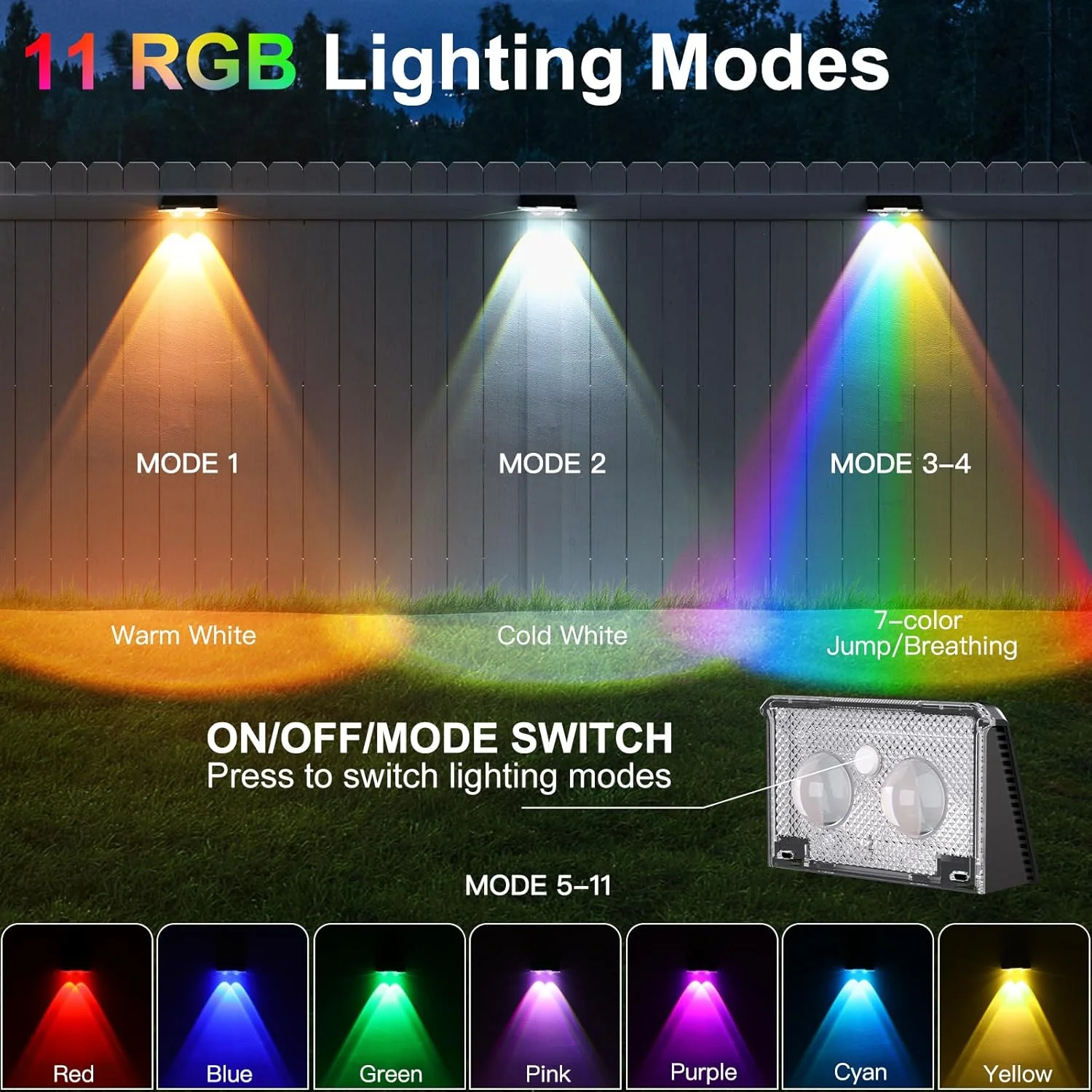 چراغهای خورشیدی RGBCW چهار عددی Quntis، چراغهای حصار با 11 حالت رنگی با انرژی خورشیدی، چراغهای عرشه خورشیدی ضد آب، چراغهای خورشیدی از غروب تا سحر برای فضای باز باغ حیاط پله دیوار ایوان تعطیلات چراغهای خورشیدی RGBCW چهار عددی Quntis، چراغهای حصار با 11 حالت رنگی با انرژی خورشیدی، چراغهای عرشه خورشیدی ضد آب، چراغهای خورشیدی از غروب تا سحر برای فضای باز باغ حیاط پله دیوار ایوان تعطیلات