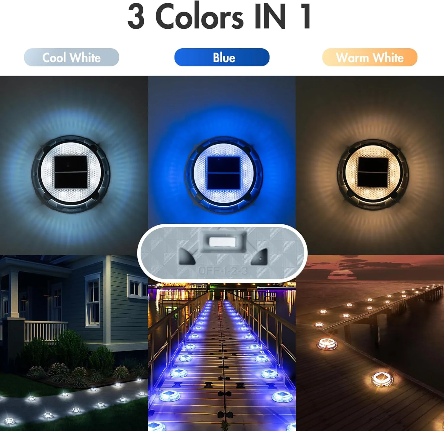 چراغ های عرشه فضای باز Quntis بسته 4 عددی، چراغ های خورشیدی زمینی 3 رنگ IP68 ضد آب، چراغ های خورشیدی باغی فضای باز، چراغ های خورشیدی عرشه برای مسیر پله های زمینی حیاط استخر چراغ های عرشه فضای باز Quntis بسته 4 عددی، چراغ های خورشیدی زمینی 3 رنگ IP68 ضد آب، چراغ های خورشیدی باغی فضای باز، چراغ های خورشیدی عرشه برای مسیر پله های زمینی حیاط استخر