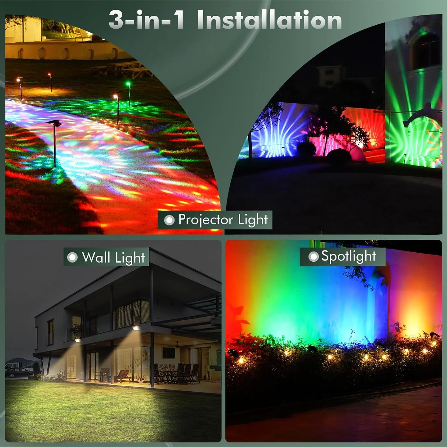 چراغهای خورشیدی فضای باز ضد آب Quntis Ambience Pro، 26+1 LED با 3 حالت نورپردازی گرم، چراغهای نقطهای خورشیدی قابل تنظیم 2 در 1 برای پیادهرو، حیاط، باغ، مسیر ماشینرو، پاسیو، تزئین درخت - بسته 4 عددی چراغهای خورشیدی فضای باز ضد آب Quntis Ambience Pro، 26+1 LED با 3 حالت نورپردازی گرم، چراغهای نقطهای خورشیدی قابل تنظیم 2 در 1 برای پیادهرو، حیاط، باغ، مسیر ماشینرو، پاسیو، تزئین درخت - بسته 4 عددی