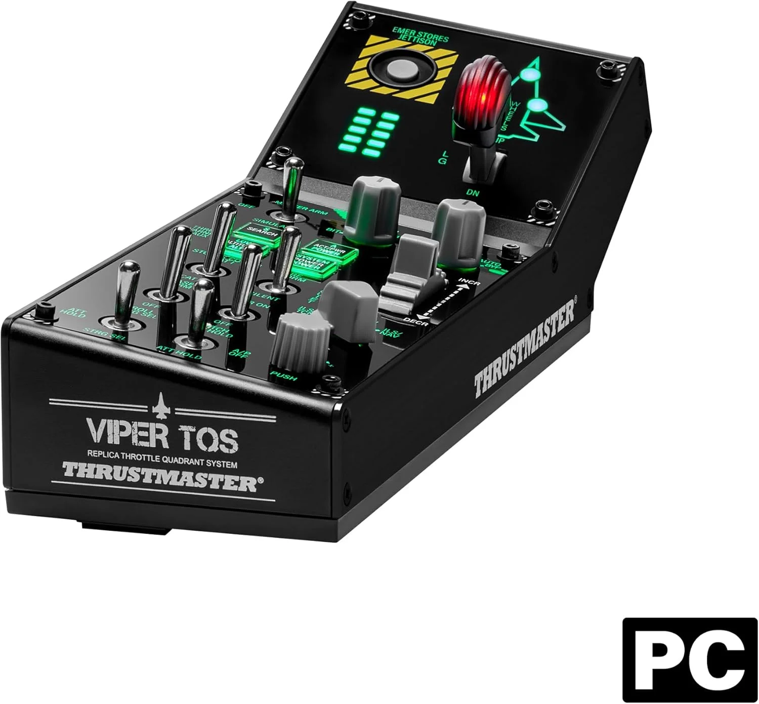 پنل Thrustmaster Viper: پنل کنترل با نور پس زمینه، برای استفاده با Viper TQS یا به صورت مستقل، 43 دکمه فلزی، رهاسازی مهمات، تریم، ارابه فرود، دارای مجوز از نیروی هوایی ایالات متحده (PC)
