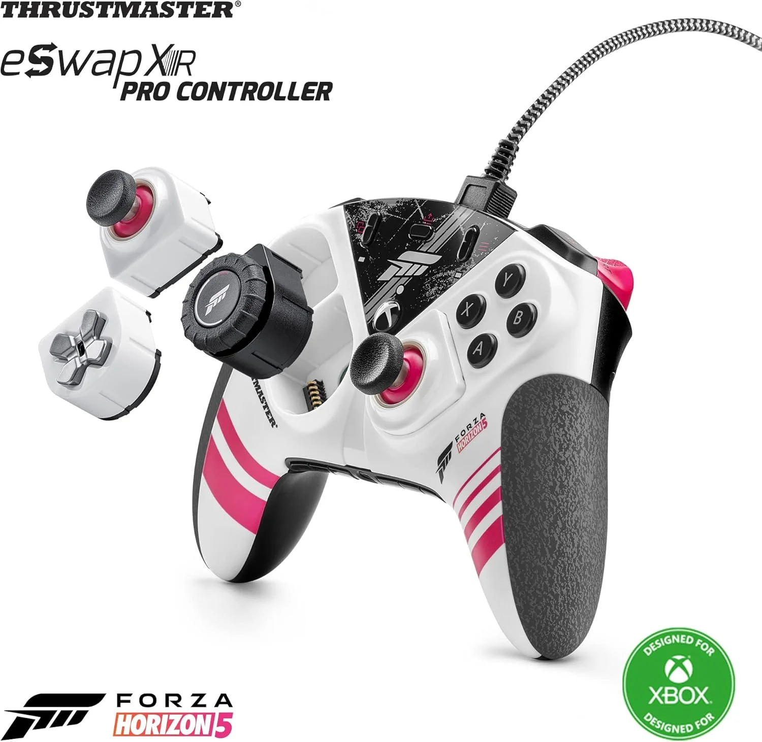 دسته بازی THRUSTMASTER ESWAP XR Pro نسخه FORZA HORIZON 5، گیم پد سیمی ماژولار، ماژول فرمان مسابقه، رسمی FORZA HORIZON 5 و Xbox Series X|S، مینی استیک های دقیق، سوئیچ های لمسی